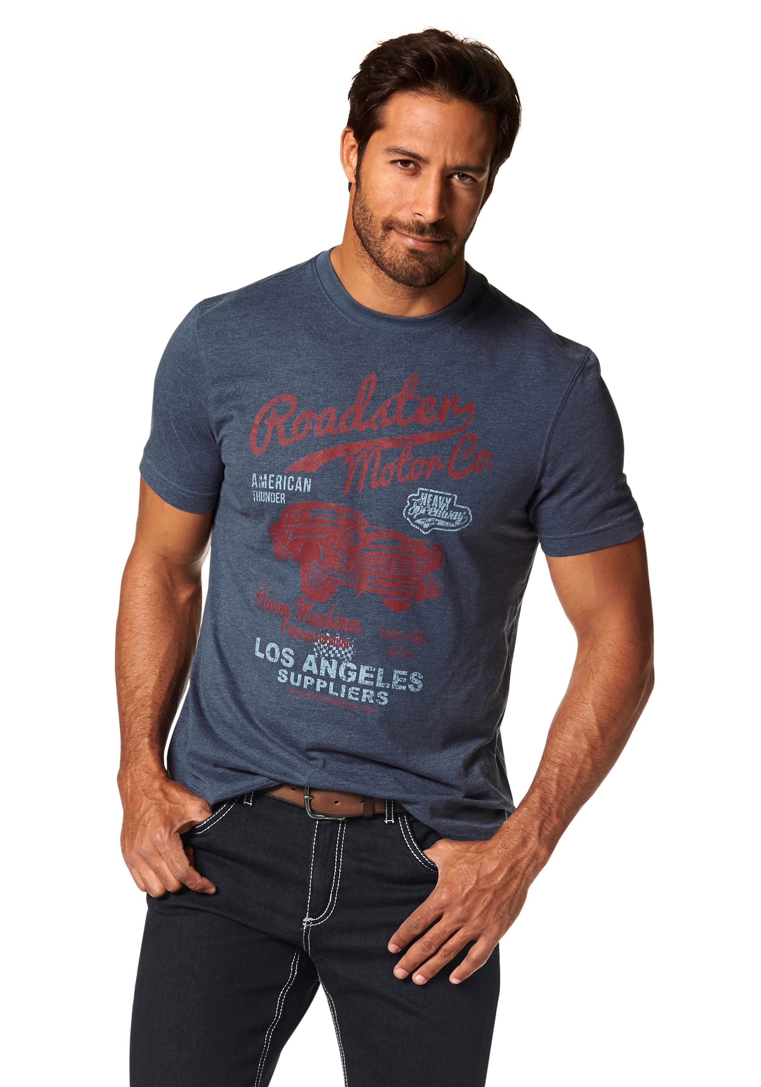 Print Arizona T-Shirt mit Optik Vintage in blau-meliert