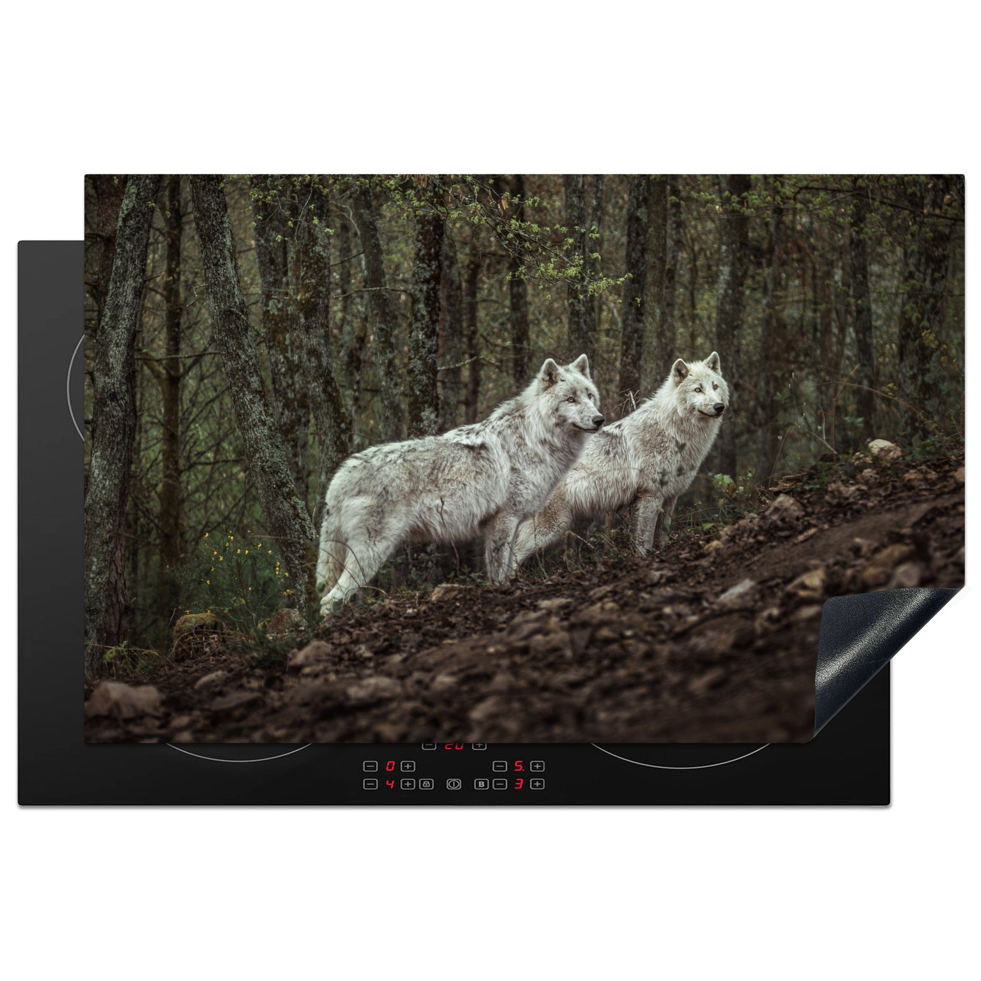 MuchoWow Herdblende-/Abdeckplatte für küche, Ceranfeldabdeckung - Wald (1 tlg), Schutz Wolf 81x52 Vinyl, die - Induktionskochfeld Mantel, cm