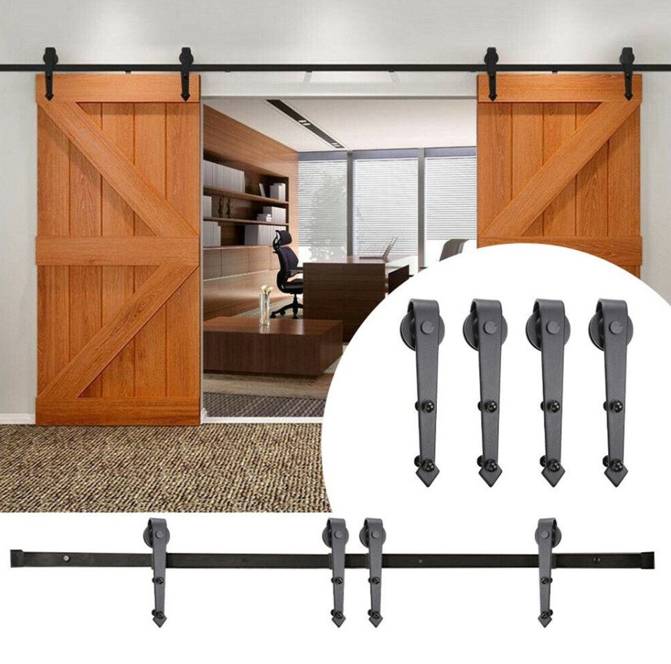 JEOBEST Schiebetür 366cm Schiebetürsystem Komplett-Set mit Schiebetür Schiene, für 2 Holztür