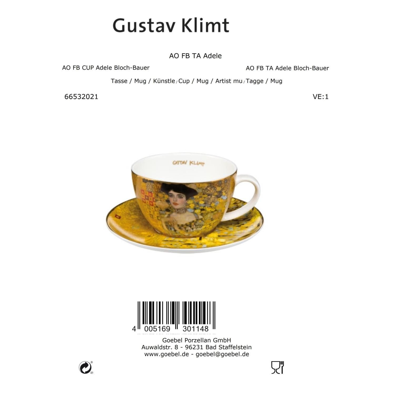 Goebel Tasse Gustav Klimt, Porzellan, Höhe: 7cm, Farbe: Gold, Motiv: Adele Bloch-Bauer