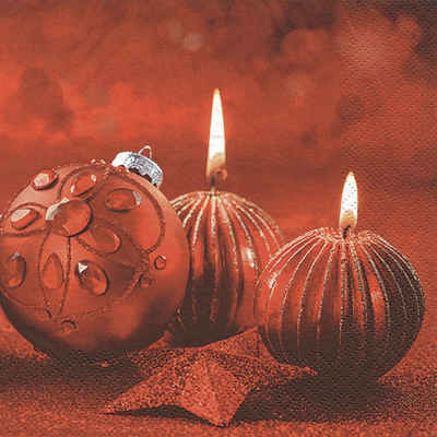 Linoows Papierserviette 20 Servietten Weihnachten, Glitzernde rote Kerzen und Kugeln, (Packung), Motiv Weihnachten, Glitzernde rote Kerzen und Kugeln