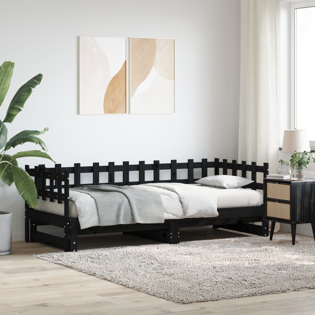 vidaXL Bett, Tagesbett Ausziehbar Schwarz 2x(90x190) cm Massivholz Kiefer günstig online kaufen