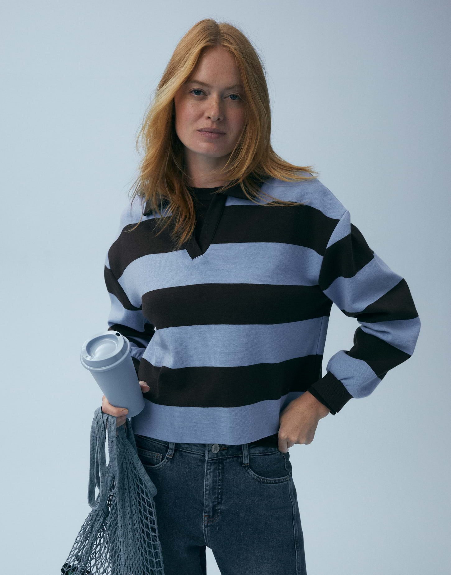 OPUS Sweatshirt GLOCKI Loose mit breiten Rugby Streifen weite Passform, weicher Griff