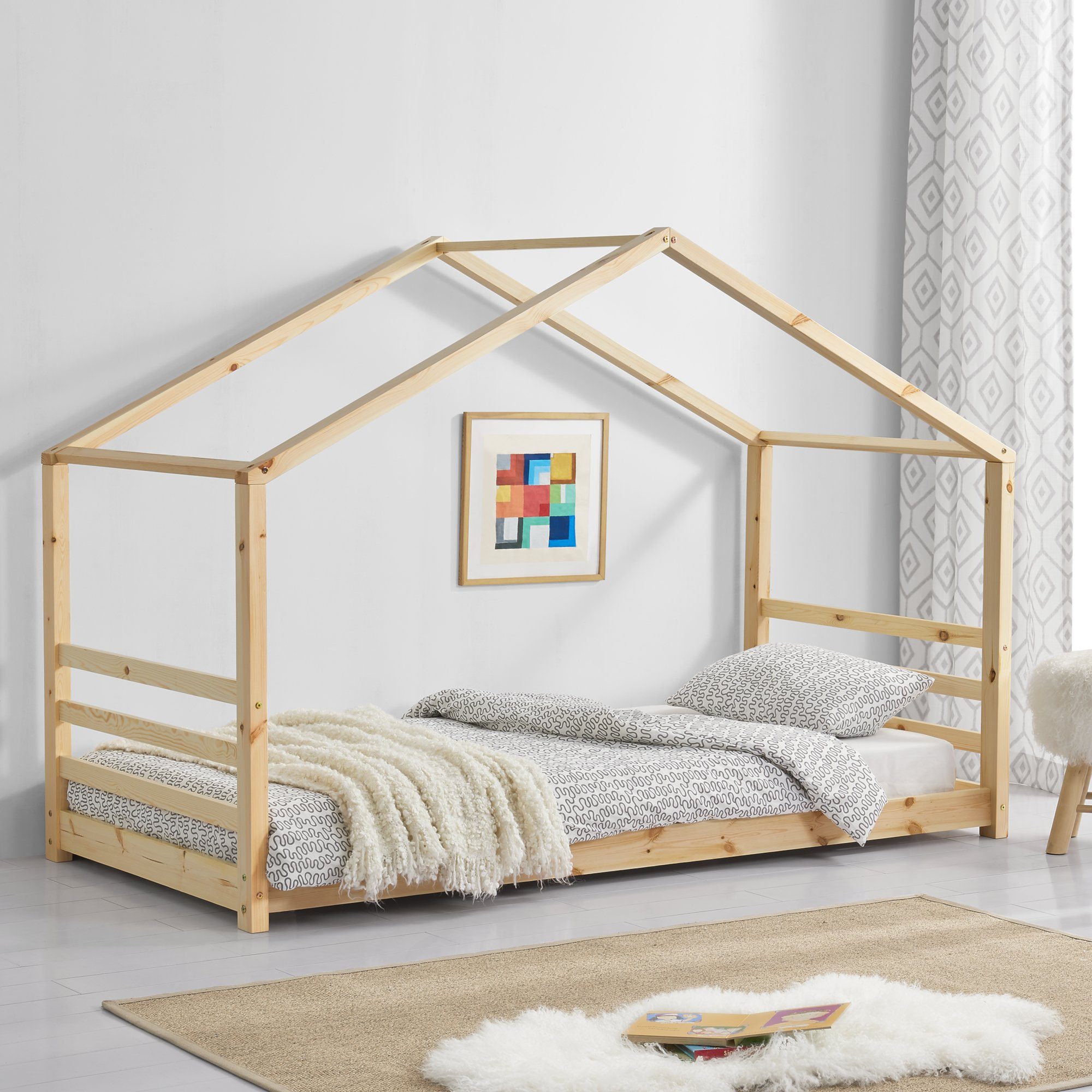 en.casa Kinderbett, »Vardø« Hausbett aus Kiefernholz günstig online kaufen