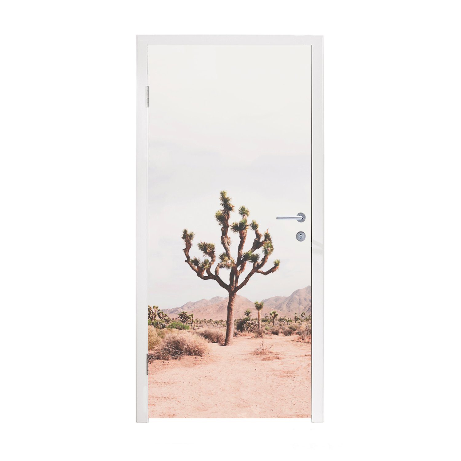 MuchoWow Türtapete Auto - Wüste - Baum - Berge - Sand, Matt, bedruckt, (1 St), Fototapete für Tür, Türaufkleber, 75x205 cm