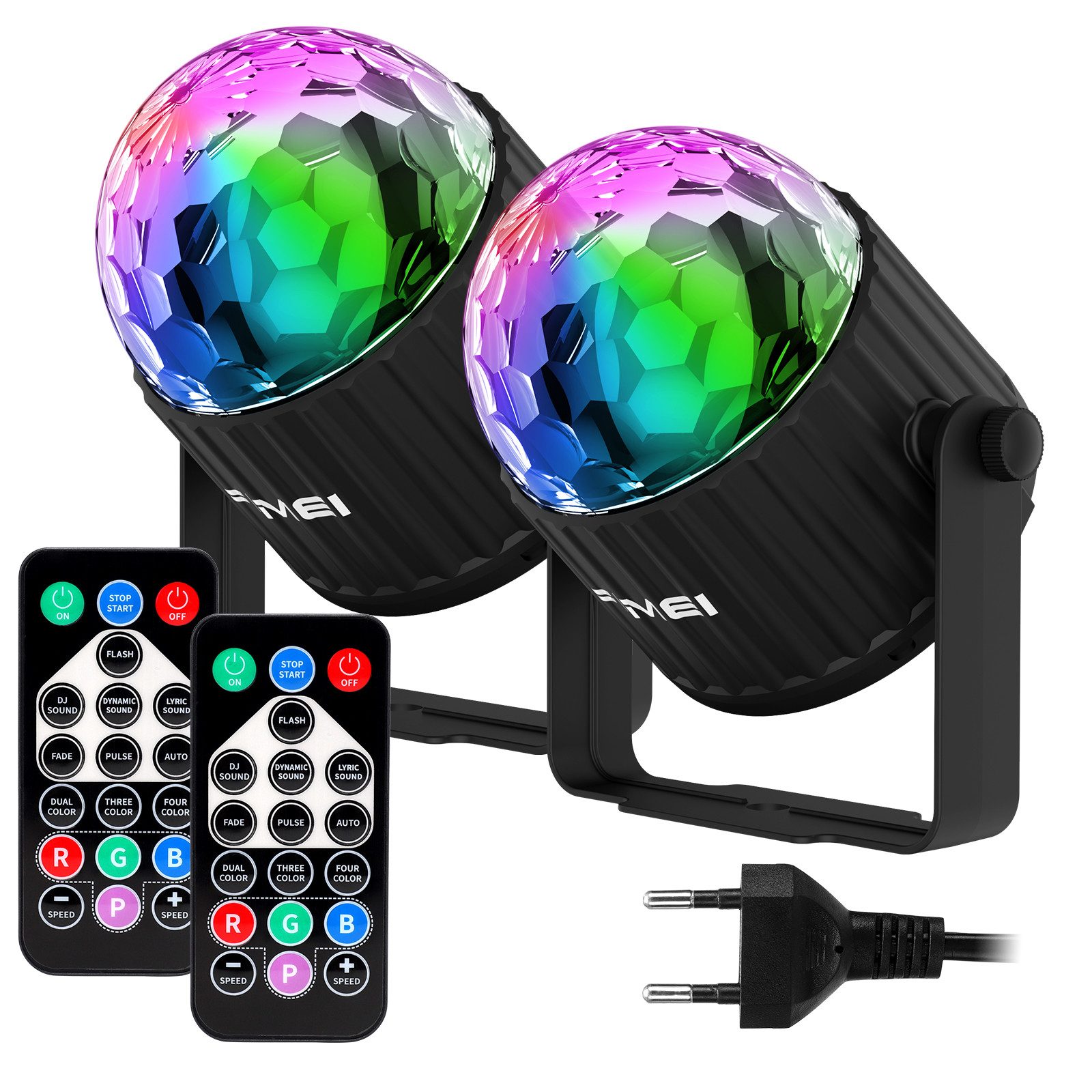 FIMEI LED Discolicht Discokugel 360° drehbar mit Fernbedienung, 15 Farben, musikgesteuert, LED fest integriert, 9W RGB, dynamische Effekte