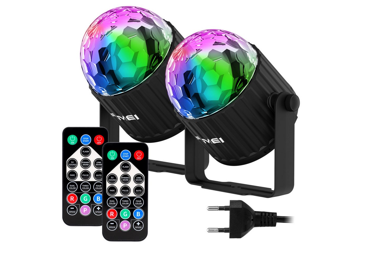 FIMEI LED Discolicht Discokugel 360° drehbar mit Fernbedienung, 15 Farben, musikgesteuert, LED fest integriert, 9W RGB, dynamische Effekte