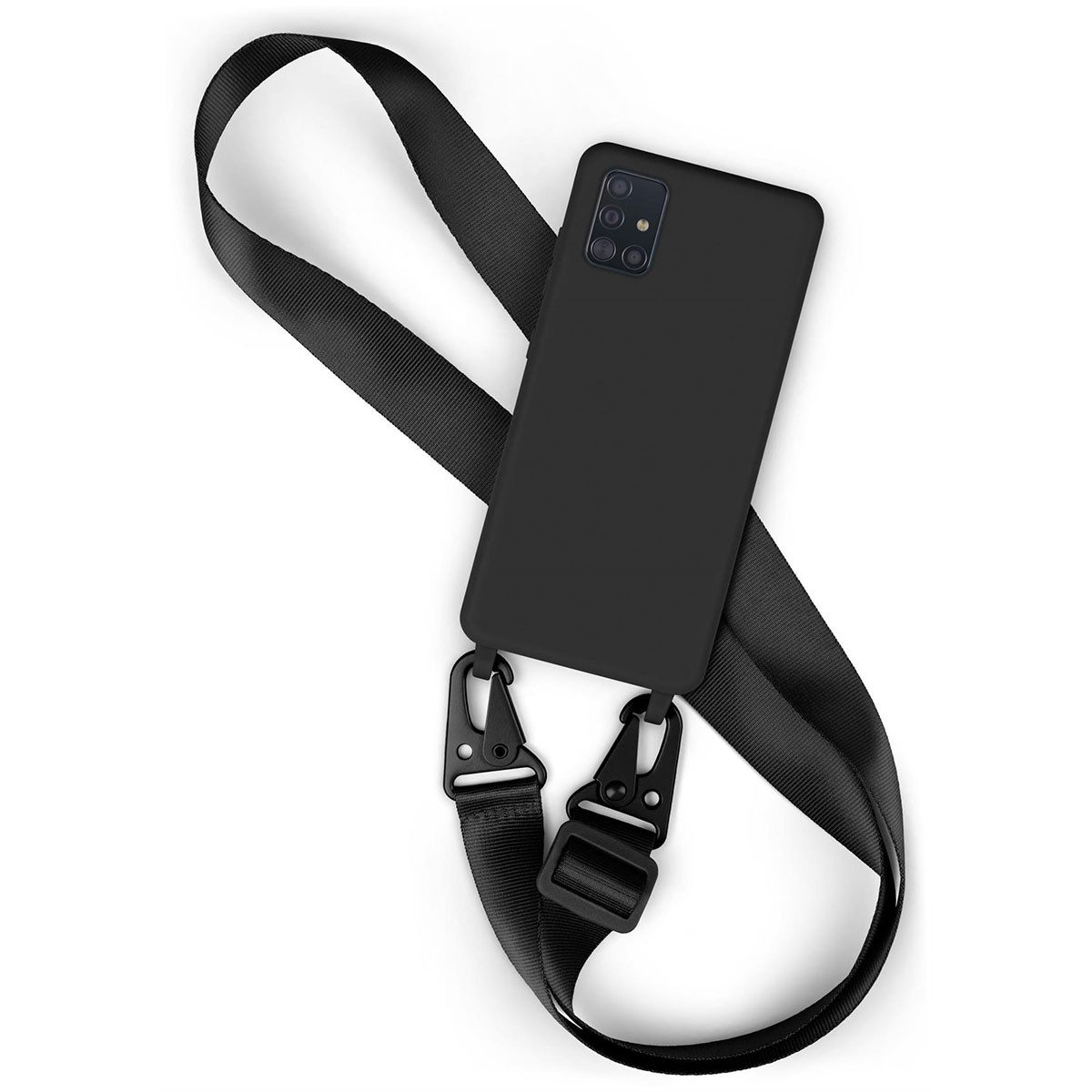moex Handykette für Samsung Galaxy A51 Case zum Umhängen HoverCover Schwarz 6,5 Zoll, Handyhülle mit Band Hülle Kette Breit Handyband abnehmbar Umhängehülle