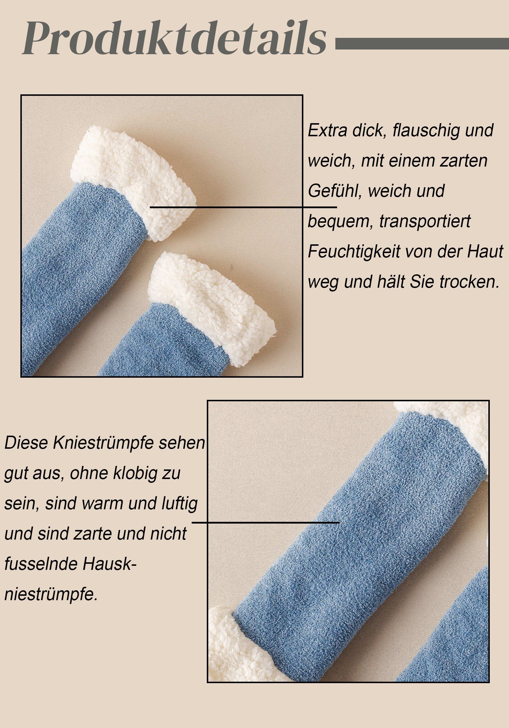 Wärmer (2-Paar) Blau aus Lammkashmere Stulpensocken 2 Verdicken Paare Sockenbezug MAGICSHE Kniewolle