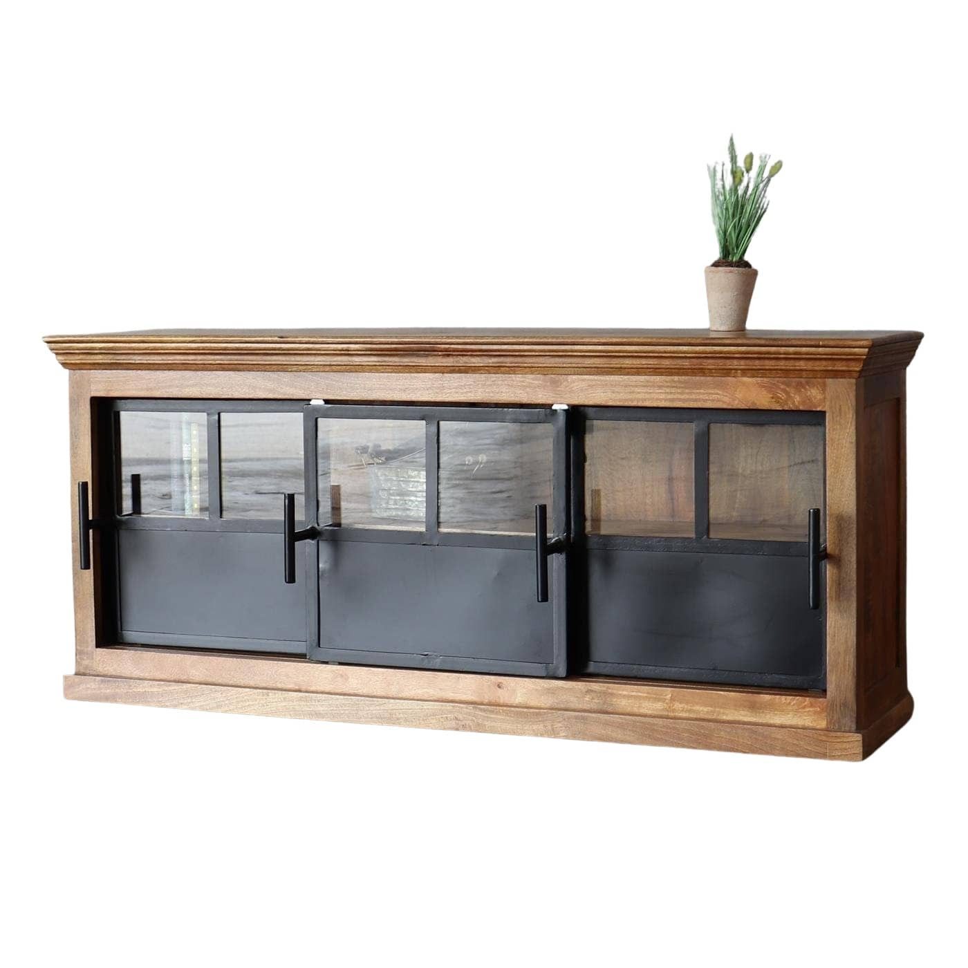 baario TV-Board Lowboard HOXT Industrial Metall, TV-Board massiv Mangoholz & Eisen