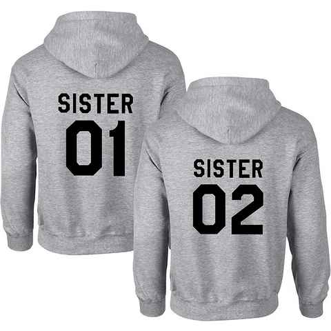 Couples Shop Kapuzenpullover Sister 01 & Sister 02 Beste Freunde Damen Hoodie Pullover (1-tlg) mit modischem Print