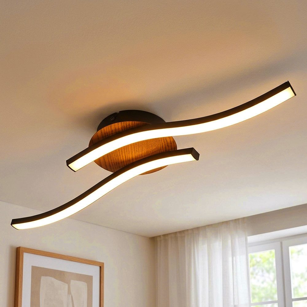 GLOBO LIGHTING LED Deckenleuchte, LED-Leuchtmittel fest verbaut, Warmweiß, LED Deckenleuchte Wohnzimmerlampe 2 flammig Deckenlampe Holzoptik