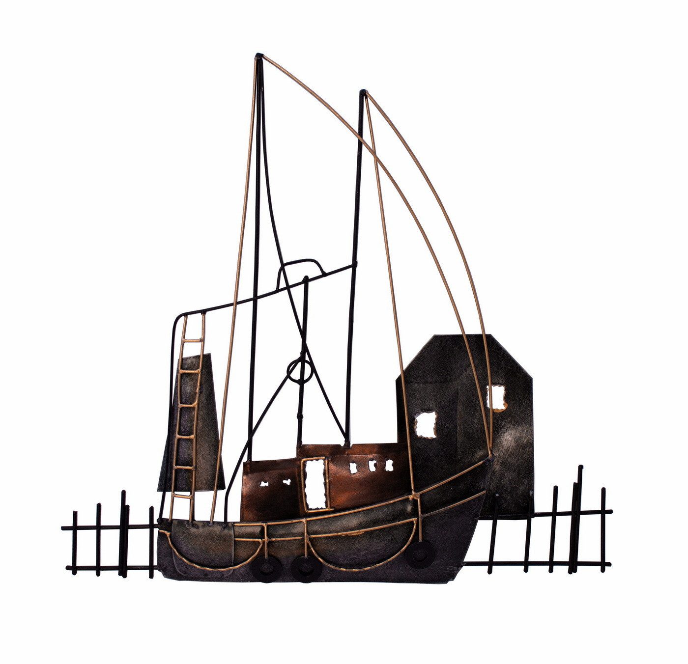 Kaufhaus le petit Wanddekoobjekt Wanddeko Schiff Fischkutter Kutter Segelboot Metall Boot Skulptur, Handgefertigte Wanddeko aus Metall
