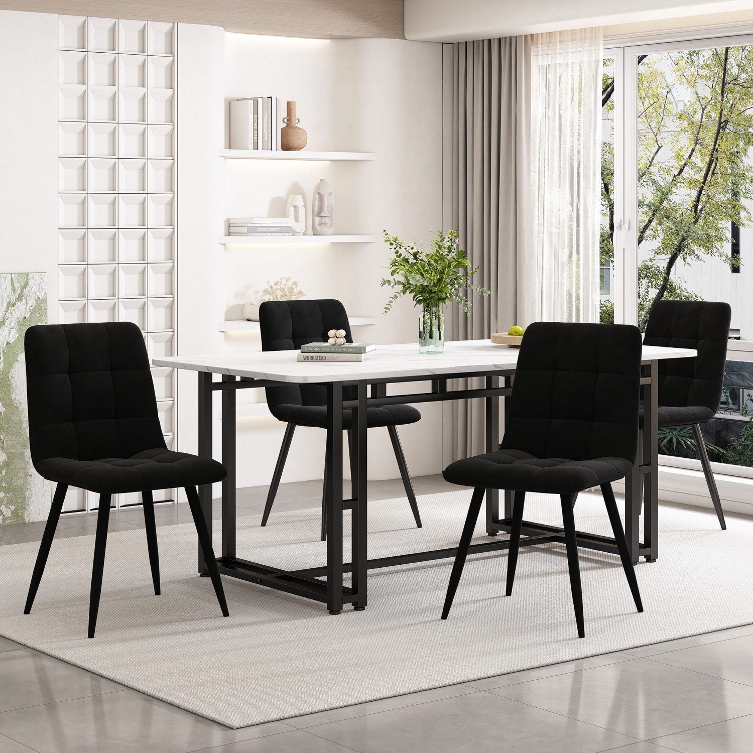 Flieks Essgruppe, (Set, 5-tlg), Esstisch mit 4 Stühlen Set Esszimmer Sitzgruppe, Metallbeine