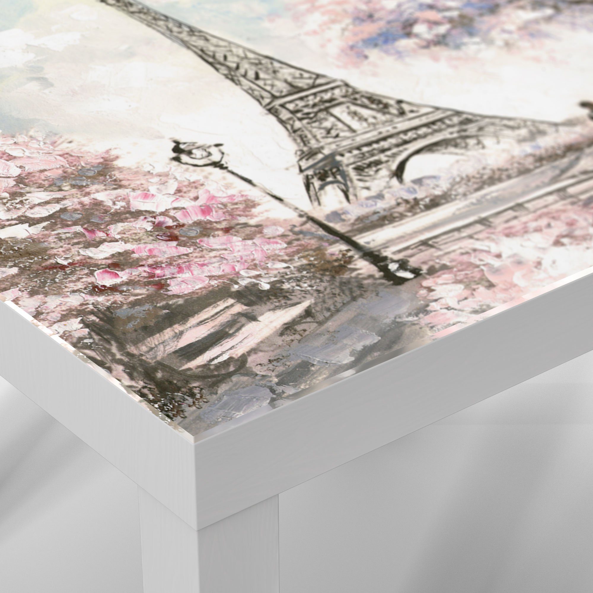 DEQORI Couchtisch 'Eiffelturm im Glastisch Weiß Beistelltisch Frühling', modern Glas