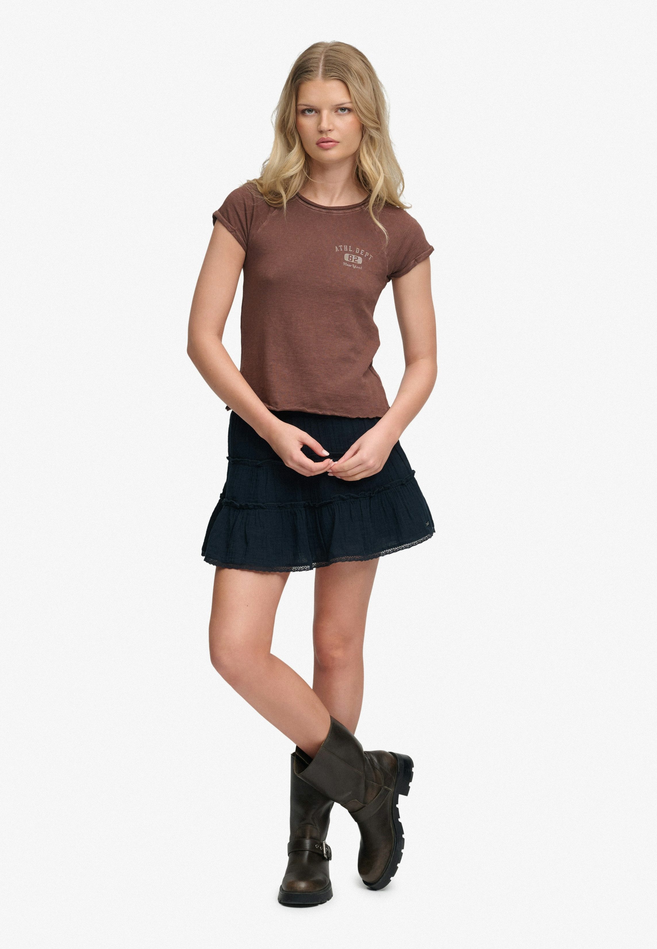 Superdry Sommerrock CHEESECLOTH TIERED MINI SKIRT aus Baumwolle, Regular Fit, mit Gummizug, unifarbene Optik