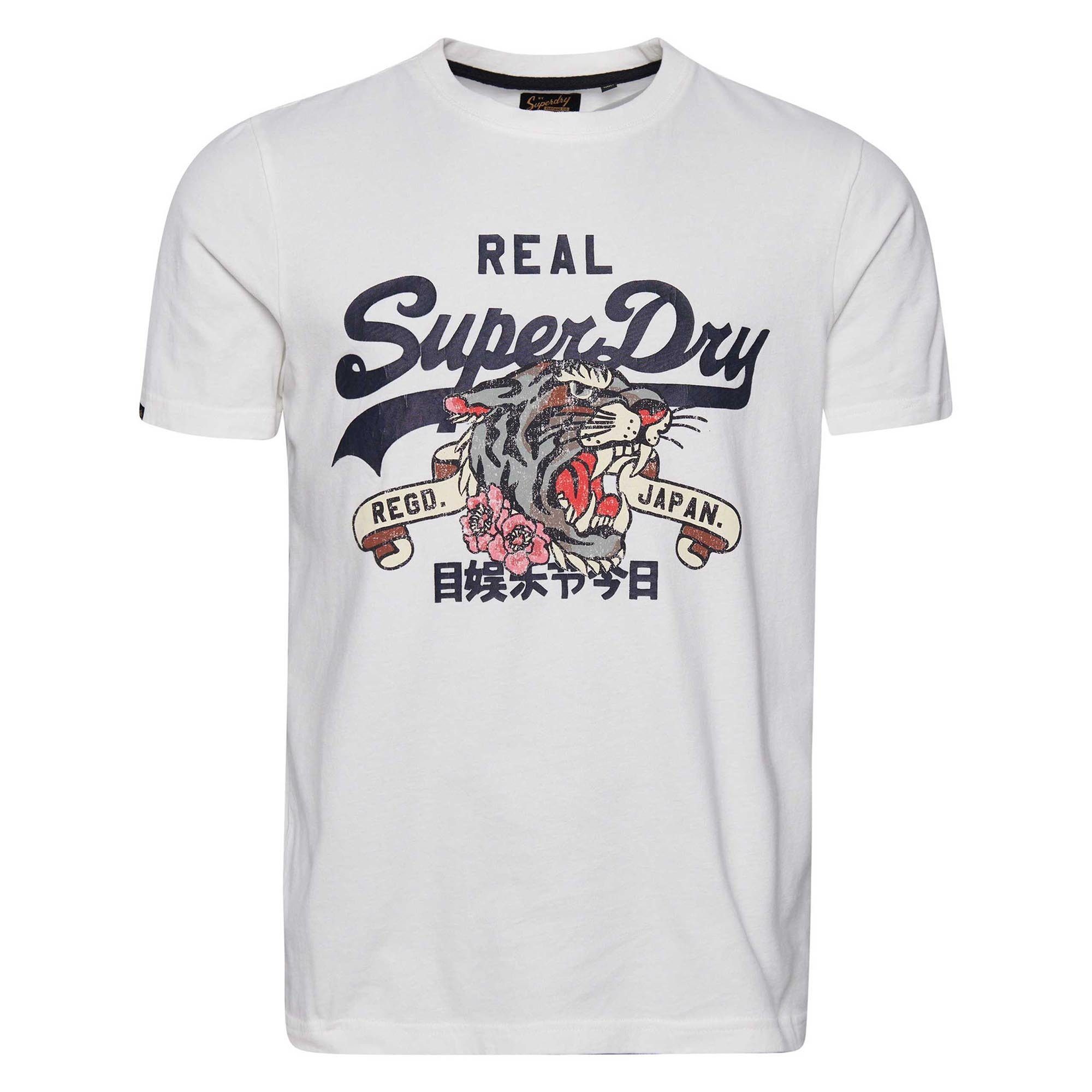 Superdry T-Shirt Herren Weiß T-Shirt VINTAGE - NARRATIVE Baumwolle TEE