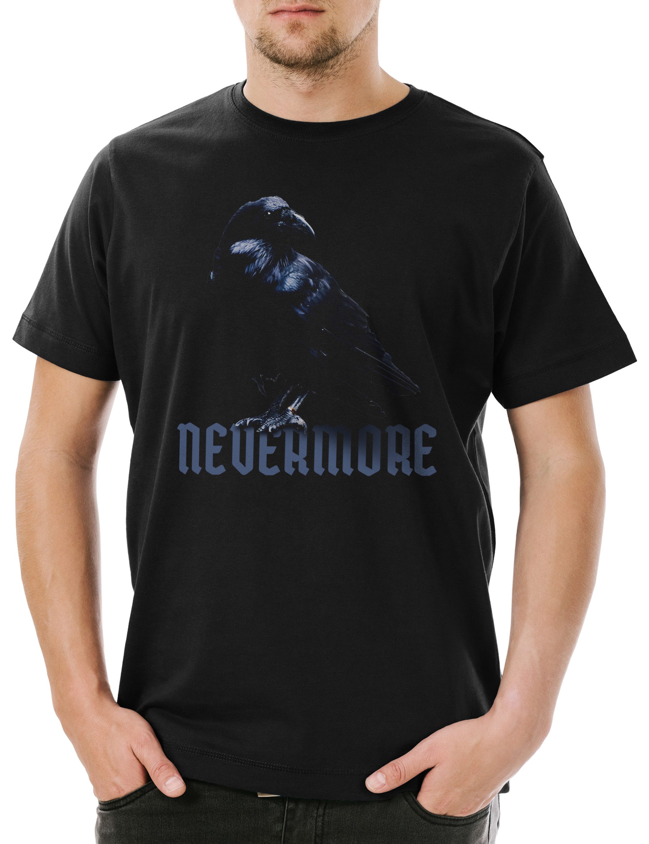 Urban Backwoods Print-Shirt Nevermore Raven Herren T-Shirt Edgar Portrait Allan Allen Symbol Poe (1-tlg) Rabe Nimmermehr Horror Autor