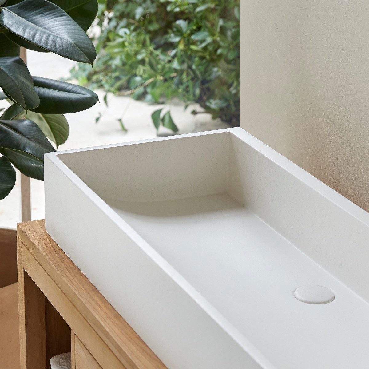 Tikamoon Waschbecken Waschbecken weiß rechteckig Terrazzo 90 cm Waschtisch Badezimmer unbeh