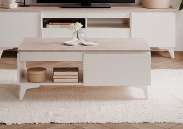Finori Couchtisch Visby (Wohnzimmer Tisch in weiß, 100 x 55 cm), mit Sandstein