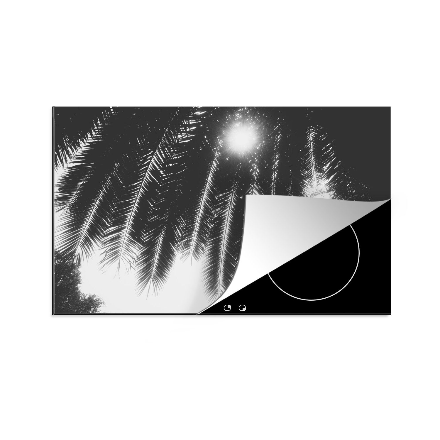MuchoWow Herdblende-/Abdeckplatte Palmenblätter - Tropisch - Sonne - Palme, Vinyl, (1 tlg), 80x52 cm, Induktionskochfeld Schutz für die küche, Ceranfeldabdeckung