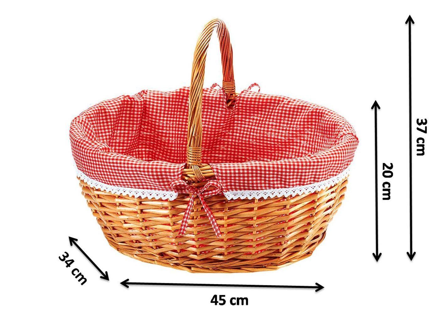 Kobolo Einkaufskorb Weidenkorb - Textil rot kariert - 45x34x20 cm, 30,6 l günstig online kaufen