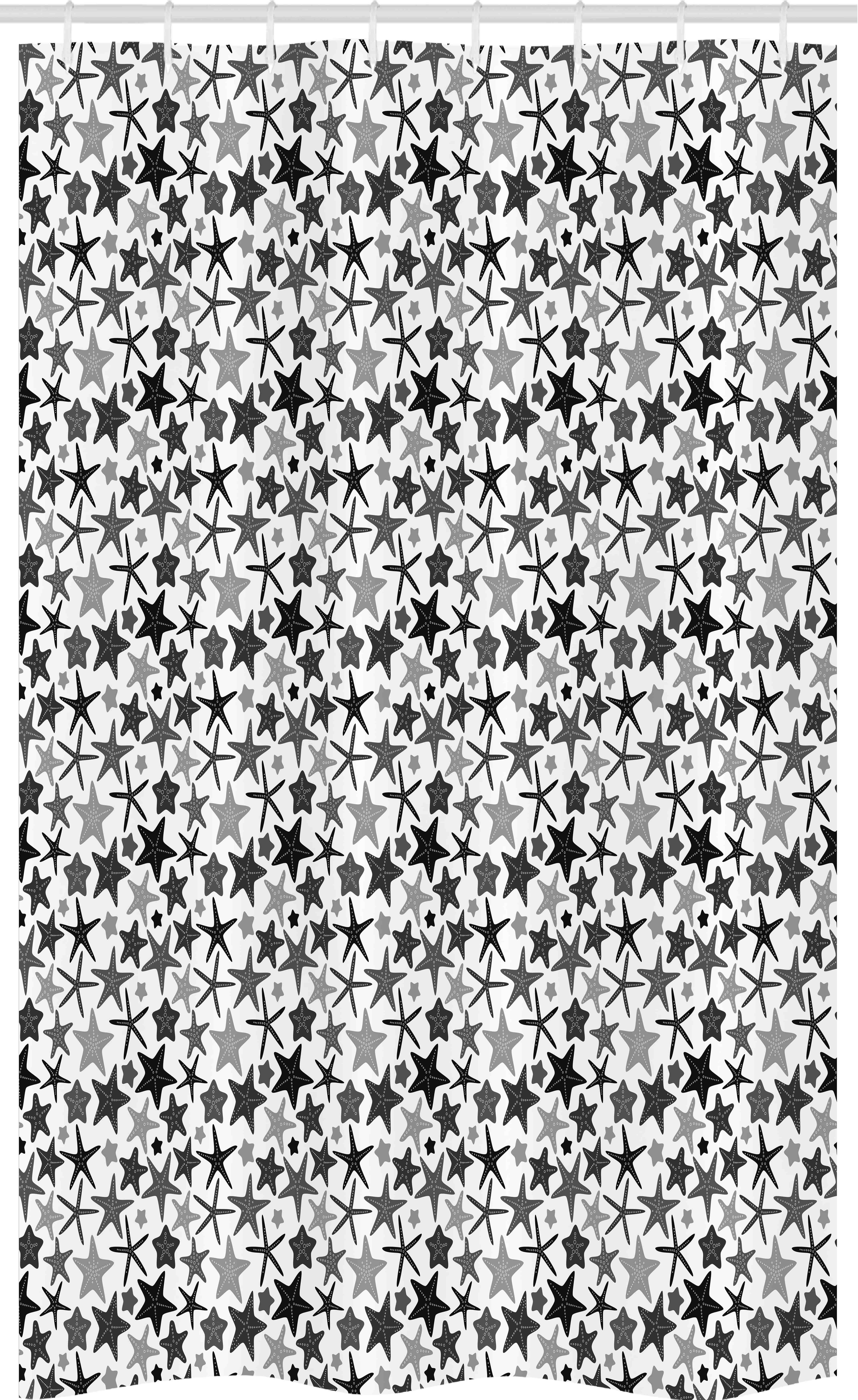 Abakuhaus Duschvorhang Badezimmer Deko Set aus Stoff mit Haken Breite 120 cm, Höhe 180 cm, Dunkelgrau monochrome Seestern