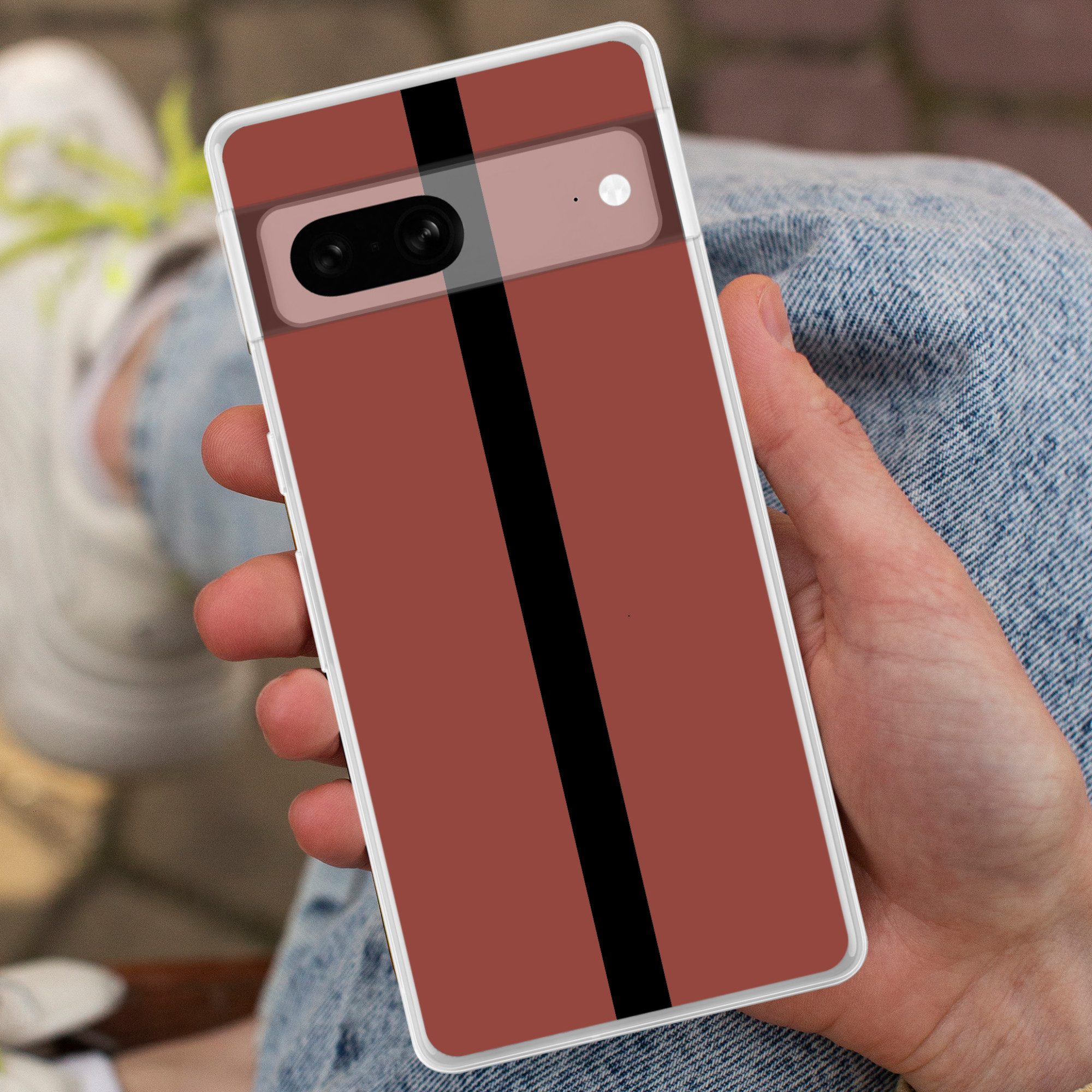 MuchoWow Handyhülle für Google Pixel 7 Rot - Schwarz - Gestreift - Minimalistisch, Phone Case, Silikon, Schutzhülle Dünn