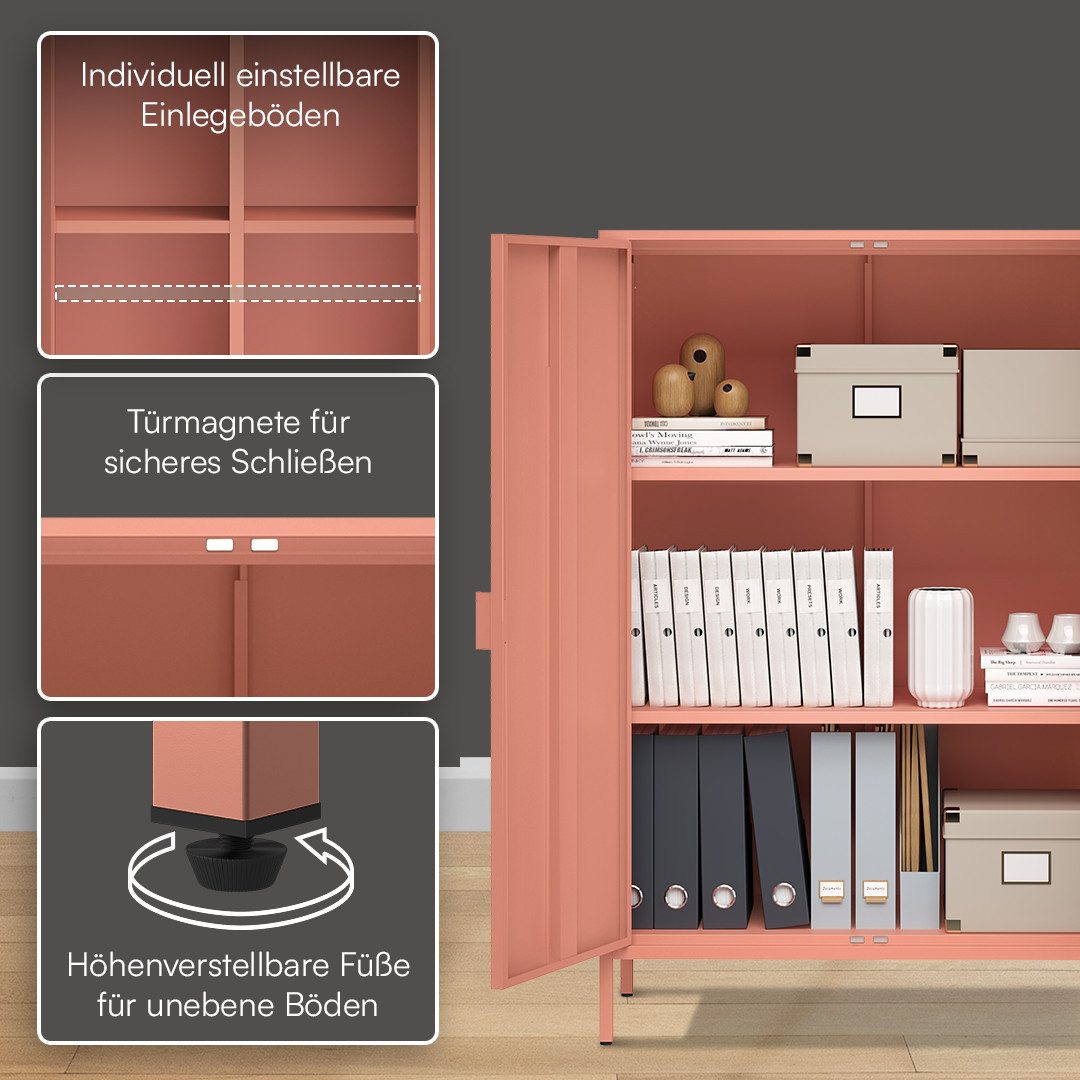 skølm Kommode Ituri aus Metall (Terrakotta), Highboard mit 2 Einlegeböden, höhenverstellbare Füße
