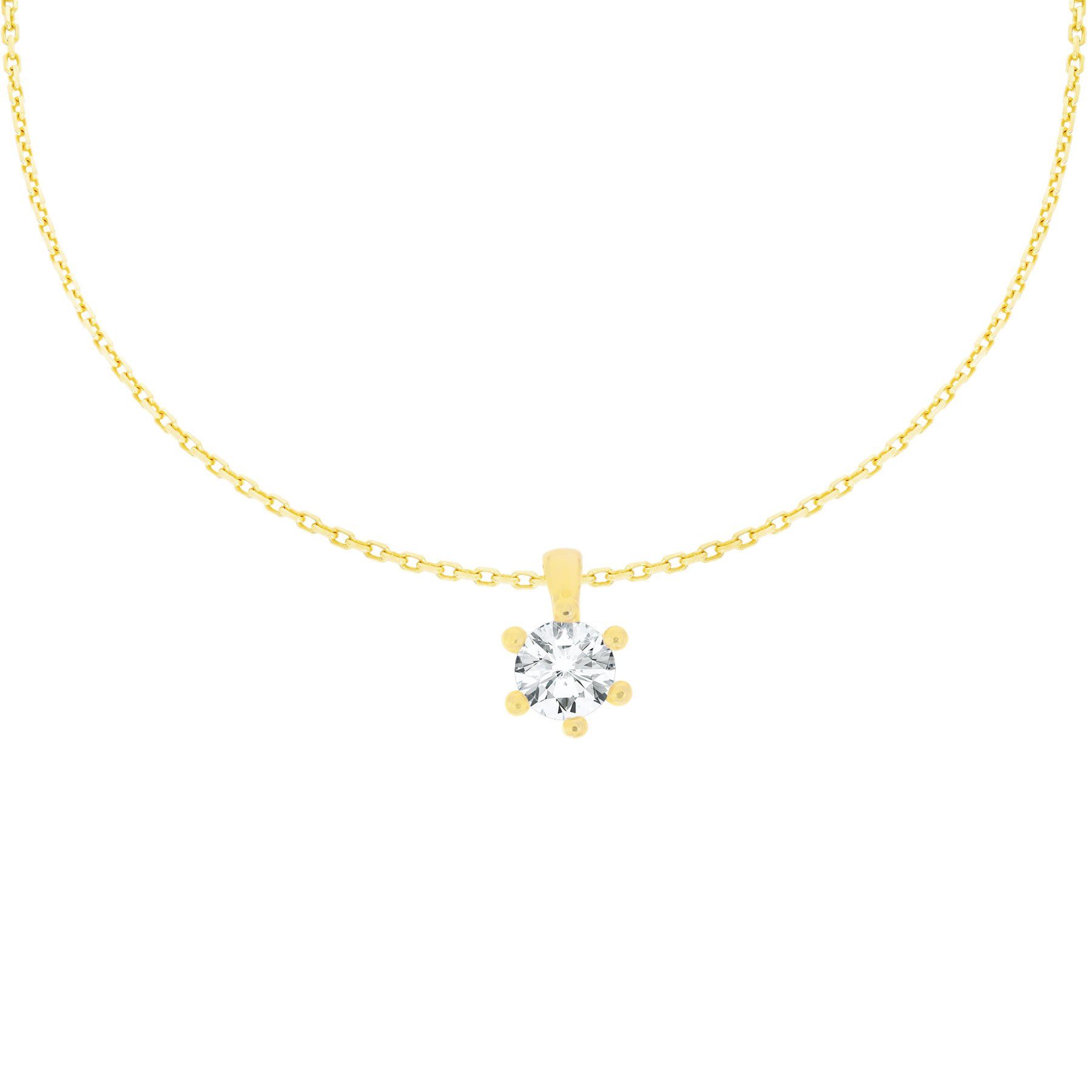 Collier 585er Gelbgold Collierkette Solitaire mit Zirk.