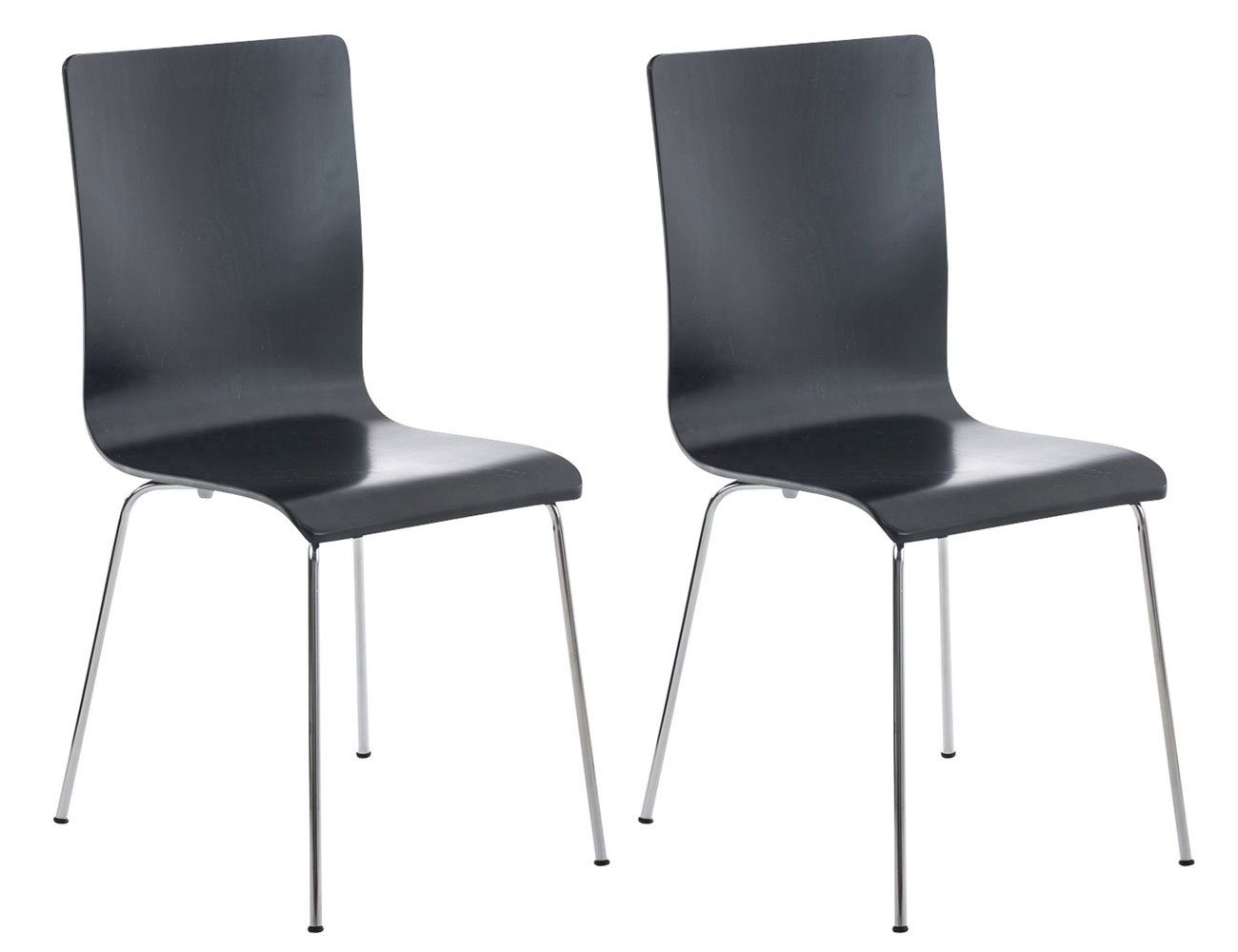 TPFLiving Besucherstuhl Peppo mit ergonomisch geformter Sitzfläche - Konferenzstuhl (Besprechungsstuhl - Warteraumstuhl - Messestuhl, 2 St), Gestell: Metall chrom - Sitzfläche: Holz schwarz