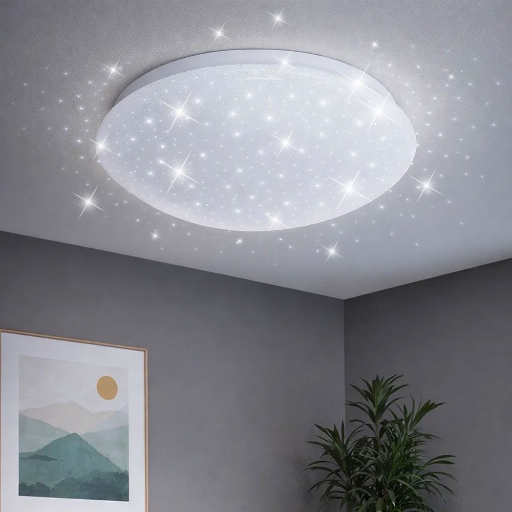 V-TAC LED Deckenleuchte, LED-Leuchtmittel fest verbaut, Kaltweiß, LED Deckenleuchte Rund Metall Weiß Sternenhimmel Effekt