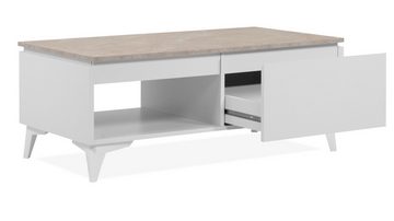 Finori Couchtisch Visby (Wohnzimmer Tisch in weiß, 100 x 55 cm), mit Sandstein
