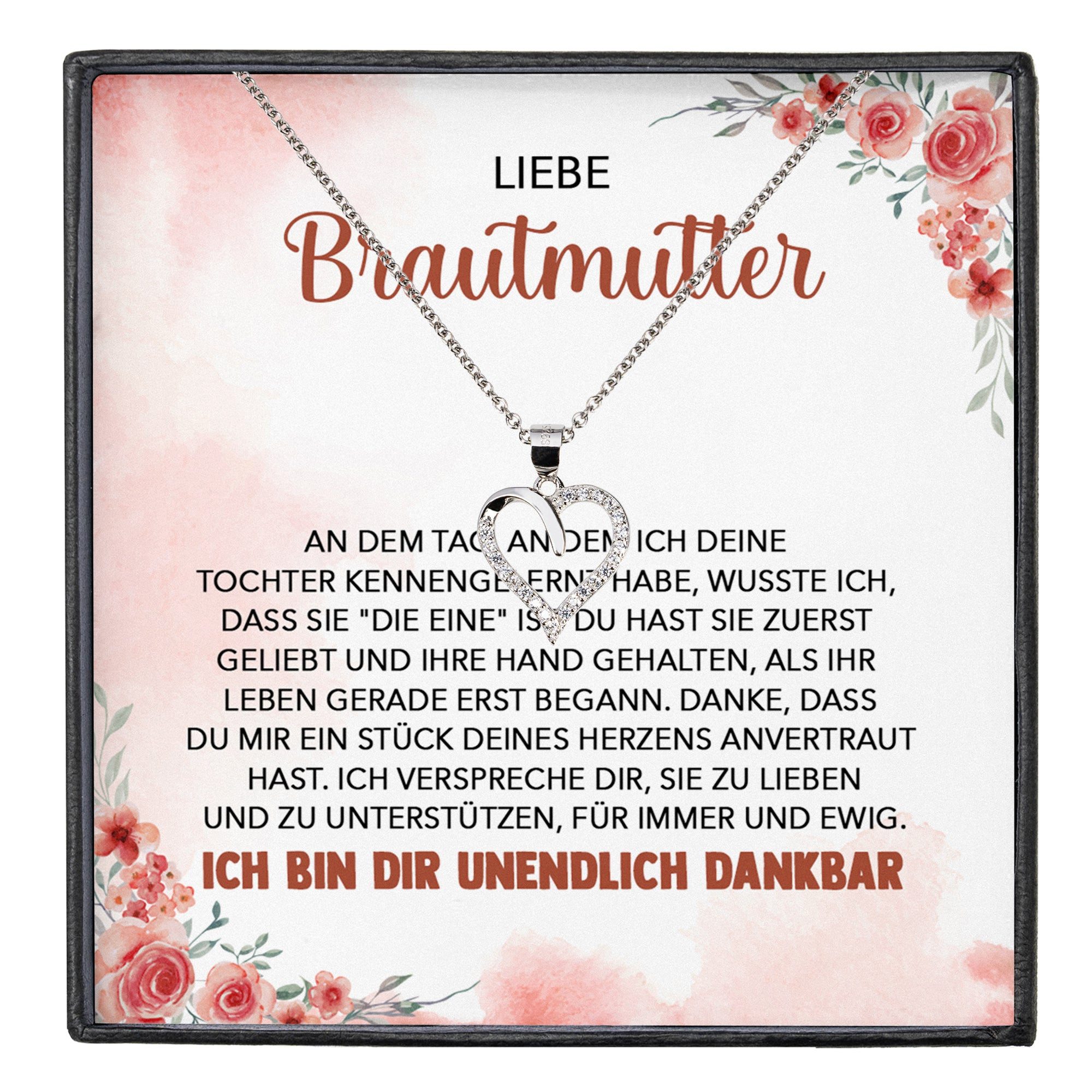22Feels Schmuckset Brautmutter Geschenk von Bräutigam zur Hochzeit Frauen Herz Halskette (inkl. Geschenktasche, Karte, Poliertuch, Beutel), Silber 925/000, Karte Made In Germany