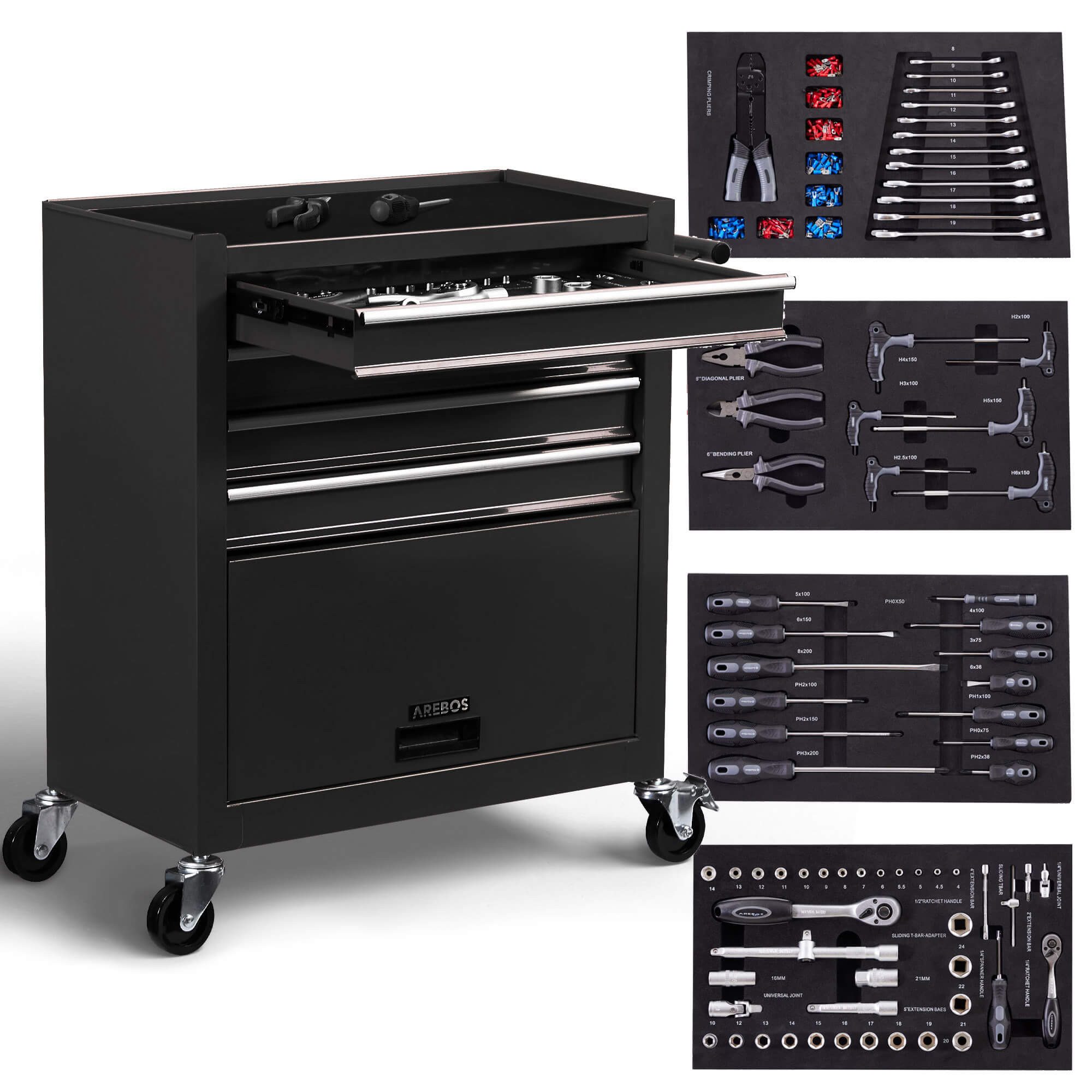 Arebos Werkstattwagen 5 Fächer, Werkzeugwagen, Rollwagen, 81 tlg., Aus mass günstig online kaufen