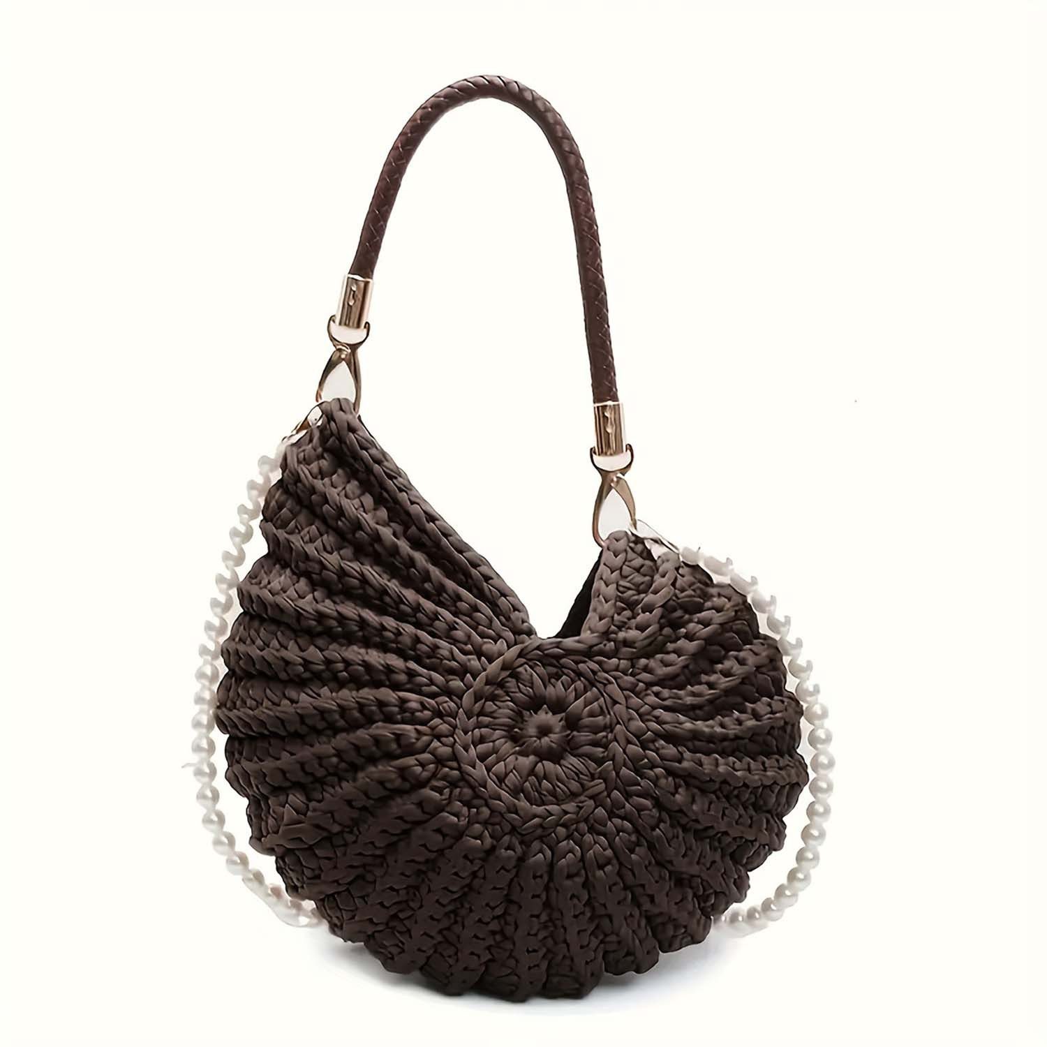 Oemmn Handtasche Handgewebte Muschel-Hobo-Tasche für Damen, gehäkelt, Sommer