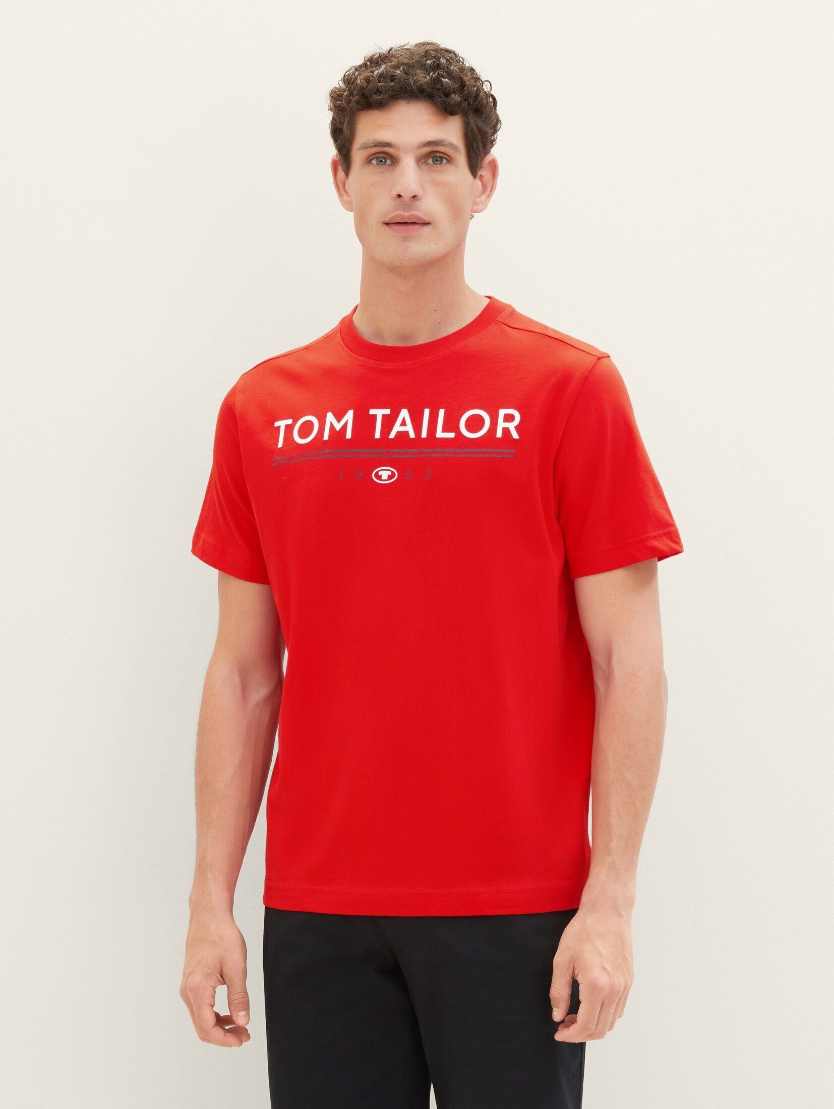 T-Shirt TOM Print Logo Basic mit Red T-Shirt TAILOR