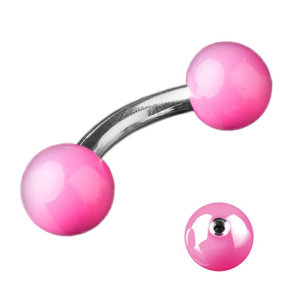 Curved 5mm Micro Pink 1,2 Banane x viva-adorno Piercing 316L glänzend Chirurgenstahl Barbell Stahlkugeln emailliert, Augenbrauenpiercing
