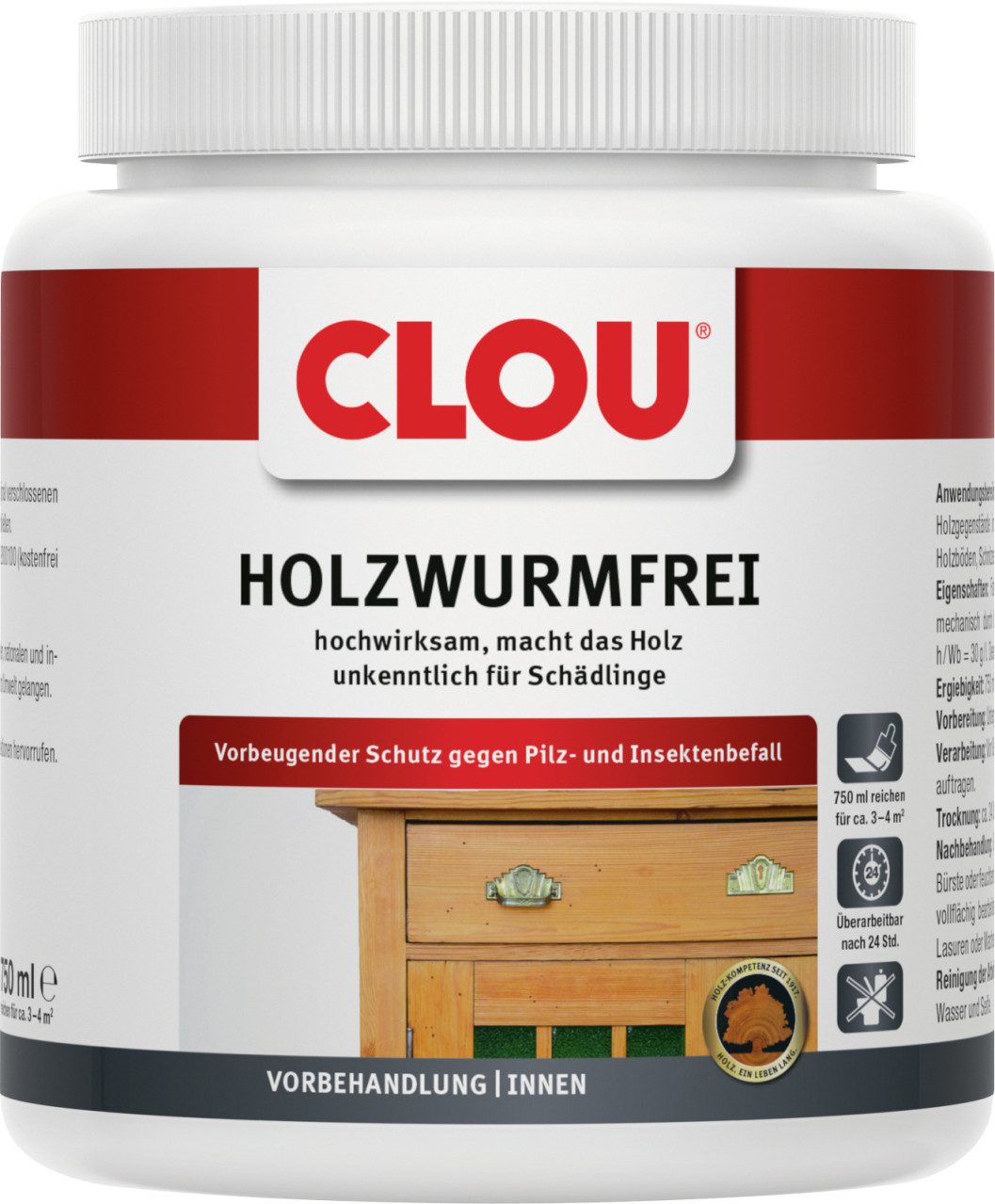 CLOU Holzschutzlasur Clou Holzschutz Holzwurmfrei 750 ml