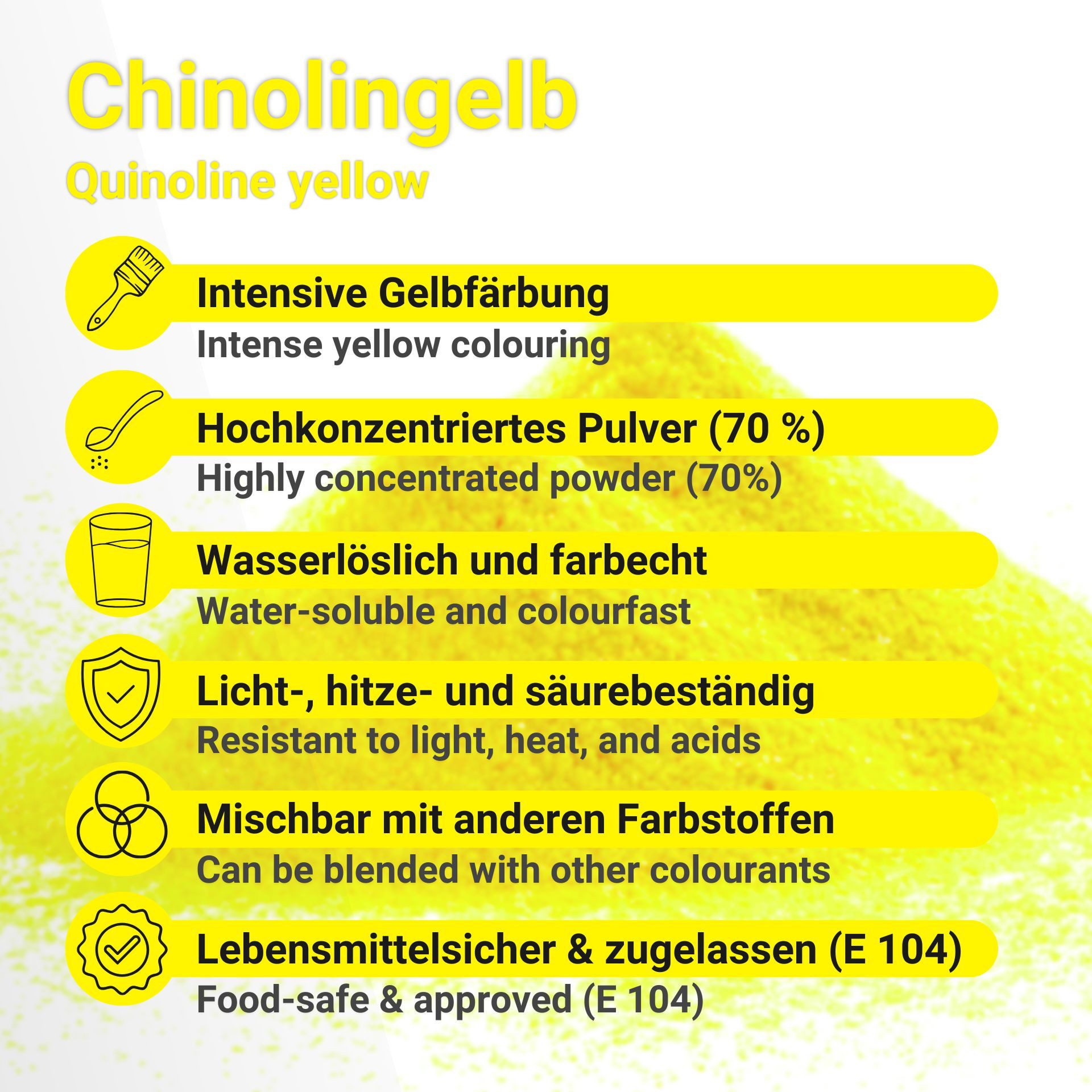 DistrEbution Lebensmittelfarbstoff Lebensmittelfarben in Blau, Rot, Gelb, Orange, Schwarz - 20g und 1kg, Klare Gelbtöne für Lebensmittel