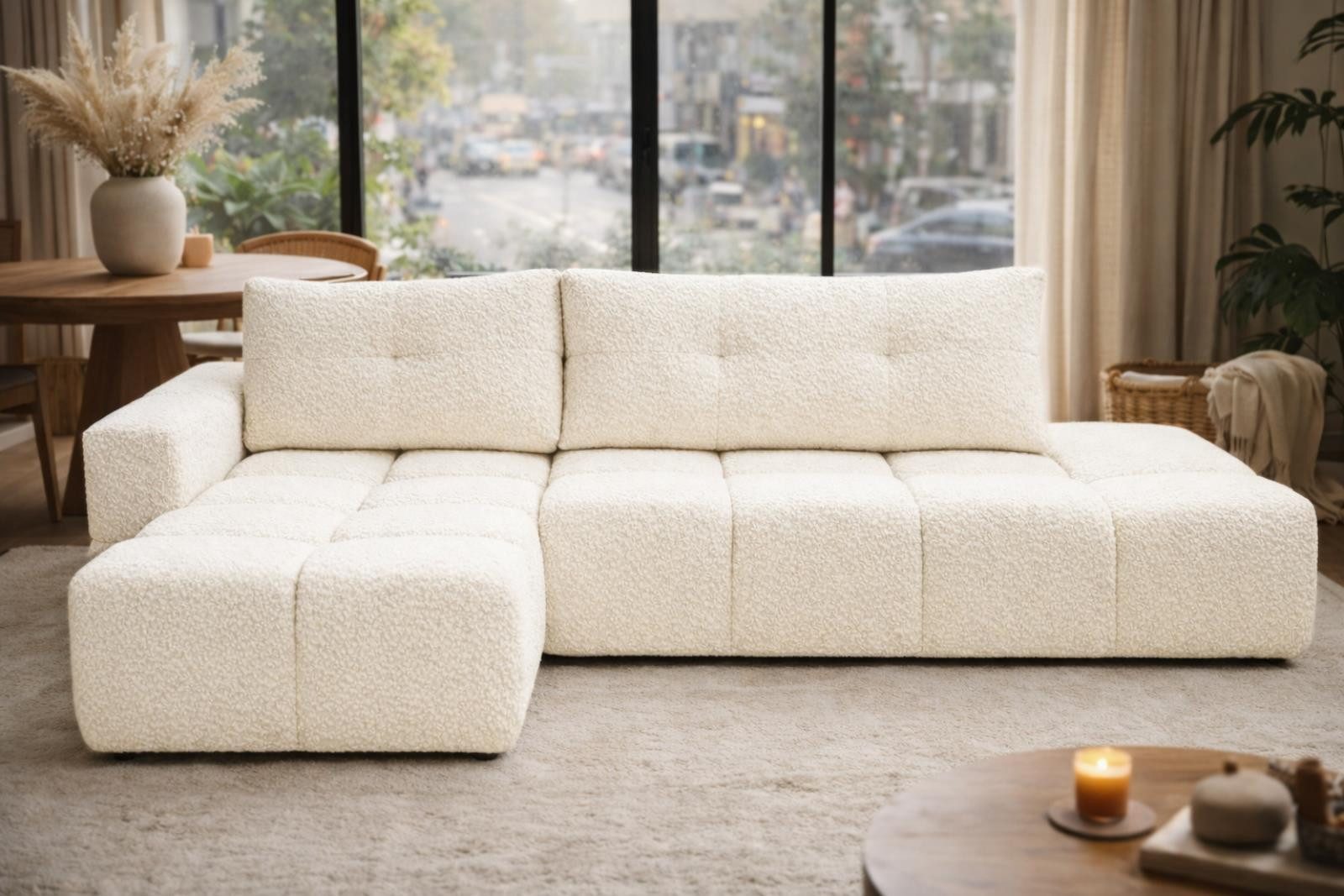 Compleo Ecksofa boucle, 275 cm breit, Wolken-Ecksofa, Liegefläche: 140x205