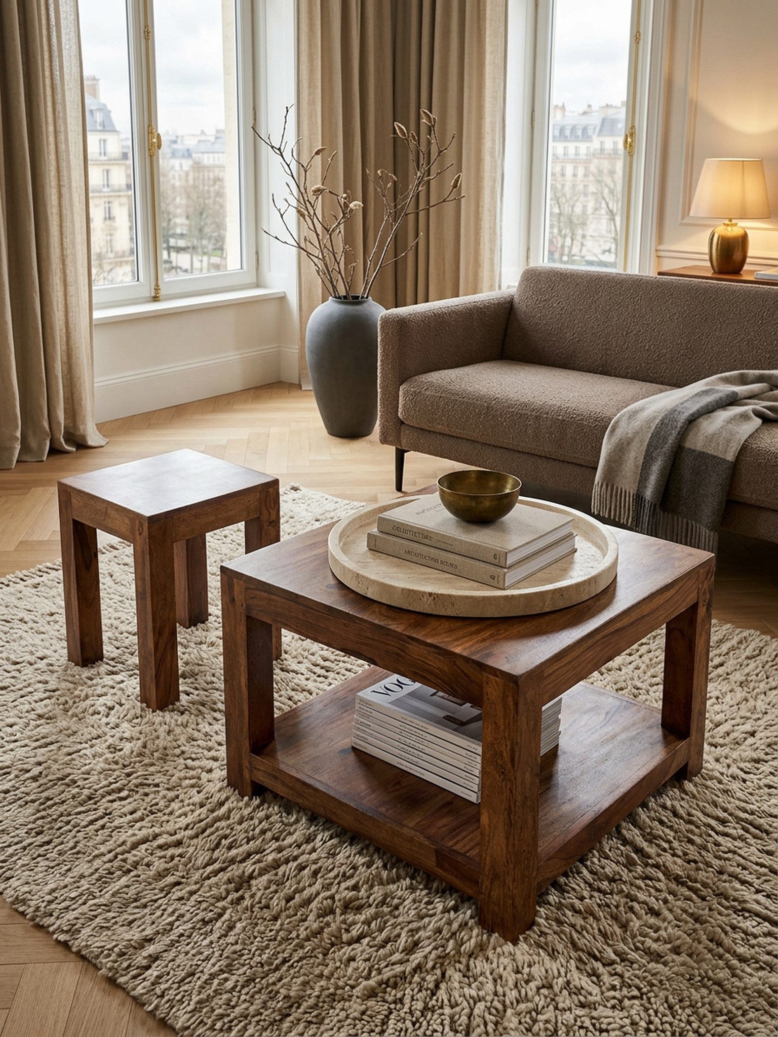 KADIMA DESIGN Couchtisch Couchtisch MUMBAI Massiv-Holz 60 x 60 cm Wohnzimmer-Tisch Holztisch, Design dunkel-braun Landhaus-Stil Beistelltisch – Bild 3 von 5