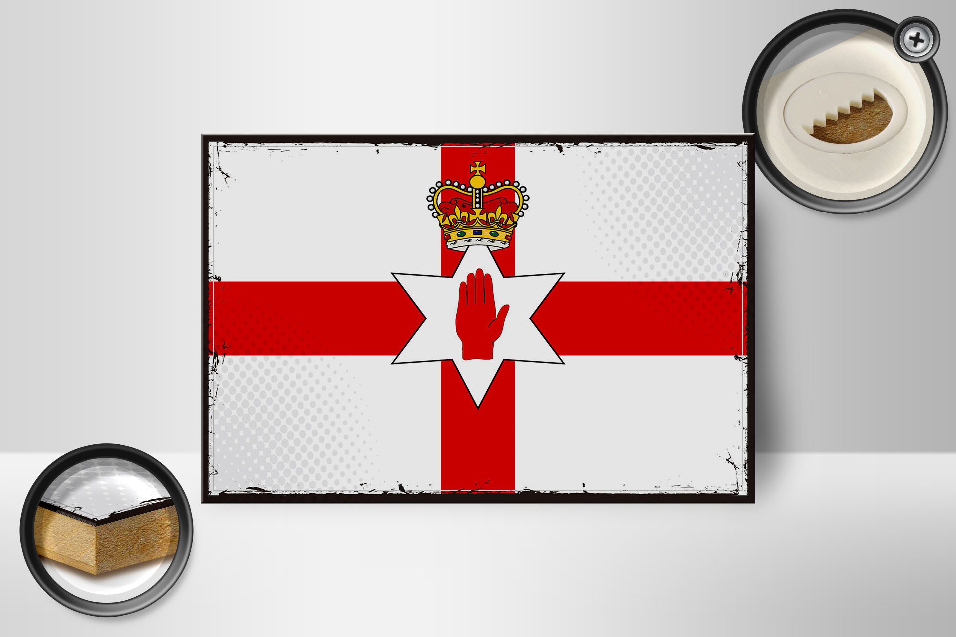 Femer GmbH Holzbild Flagge Nordirland 18x12 cm RetroFlag, Flaggen (1 St), Glatte Holzfaserplatte (MDF), vorn beschichtet