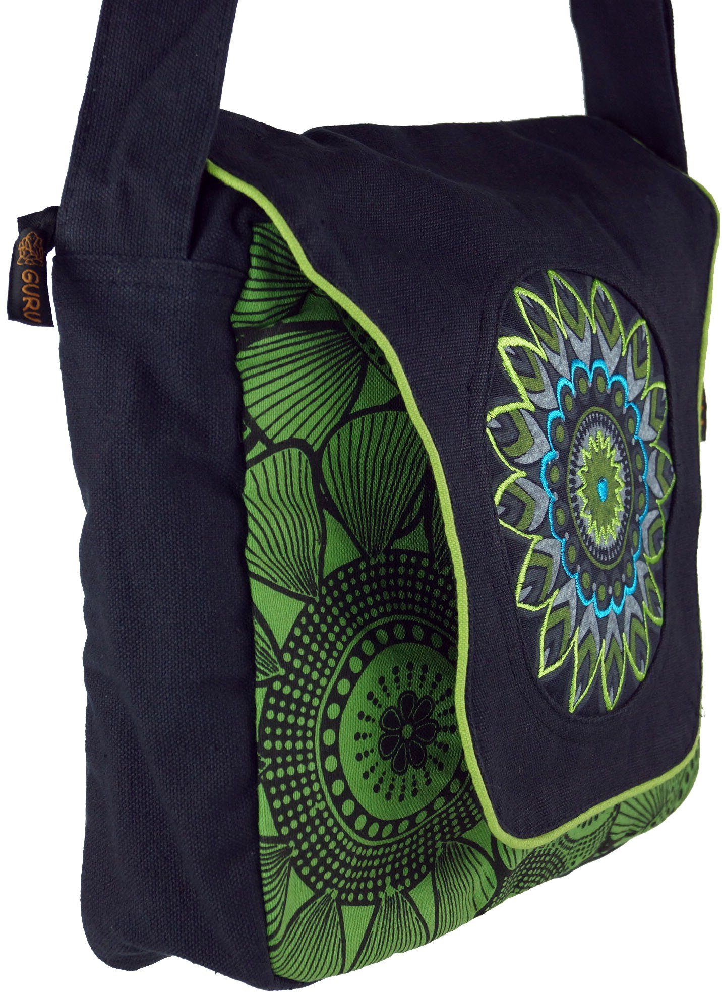 Tasche Tasche, Schultertasche Goa Guru-Shop -.. Hippie Schultertasche, schwarz/grün