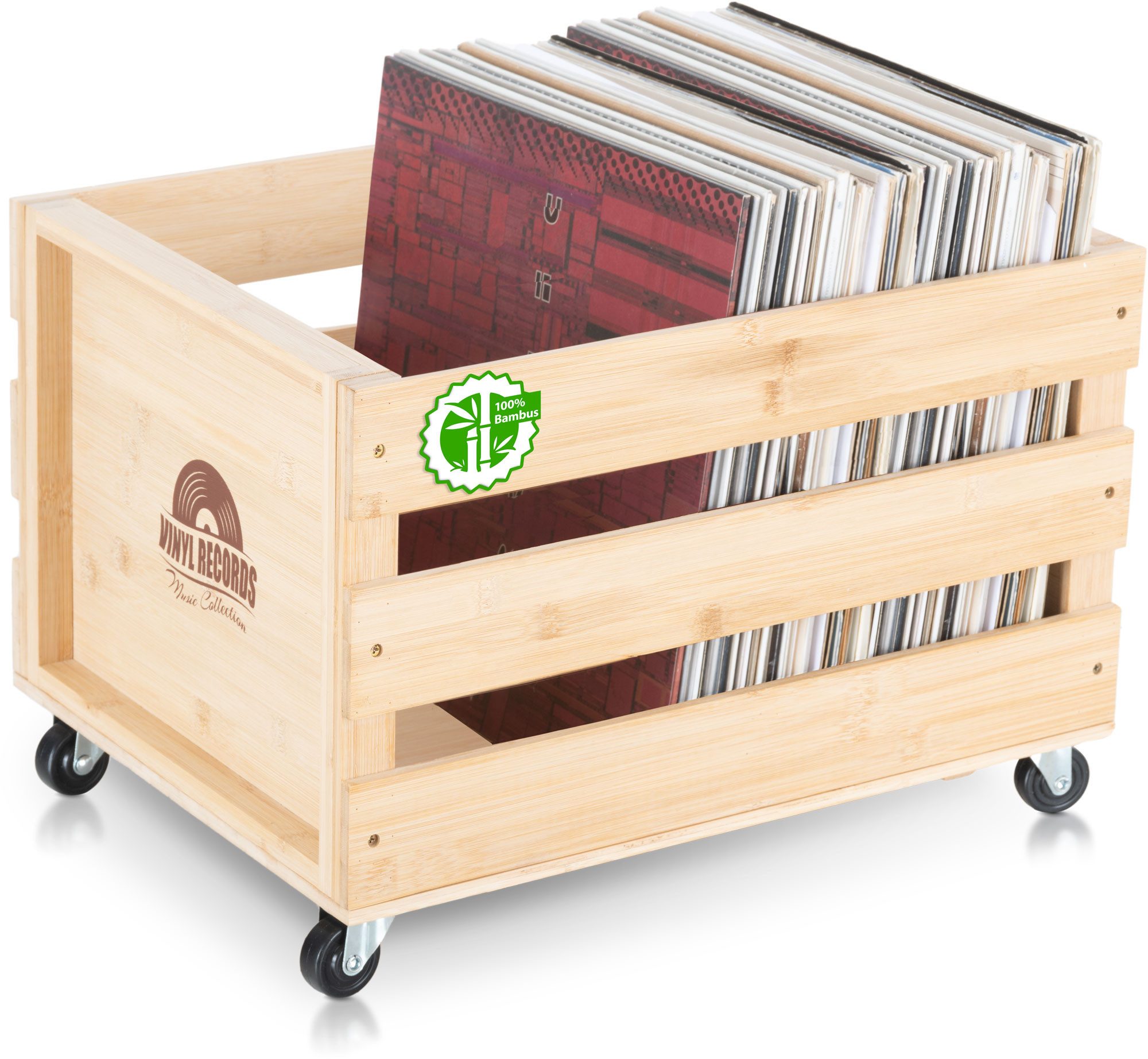 Stagecaptain Holzkiste Emil Schallplattenkiste Bambus Natur für bis zu 100 LPs (1 St), für bis zu 100 LPs - aus Vollholz im Retro-Design