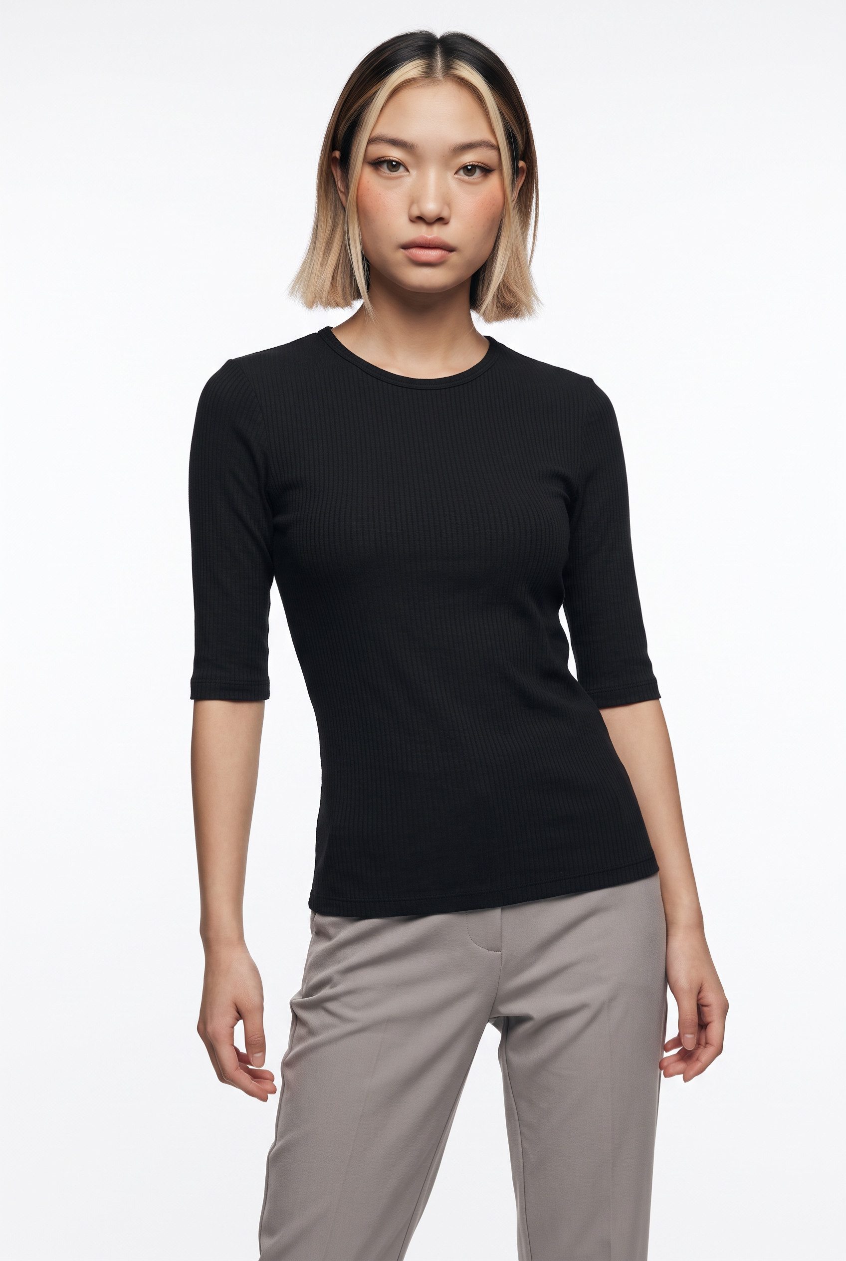 JDY Rundhalsshirt JDYRENO 2/4 O NECK TOP JRS DIA Baumwollmischung