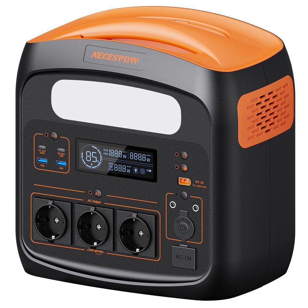 NECESPOW N1200 1800W 1102.5Wh LiFePO4 Battery Powerstation, für Outdoor, Camping, 3000W Spitzenleistung, 10 Ausgänge