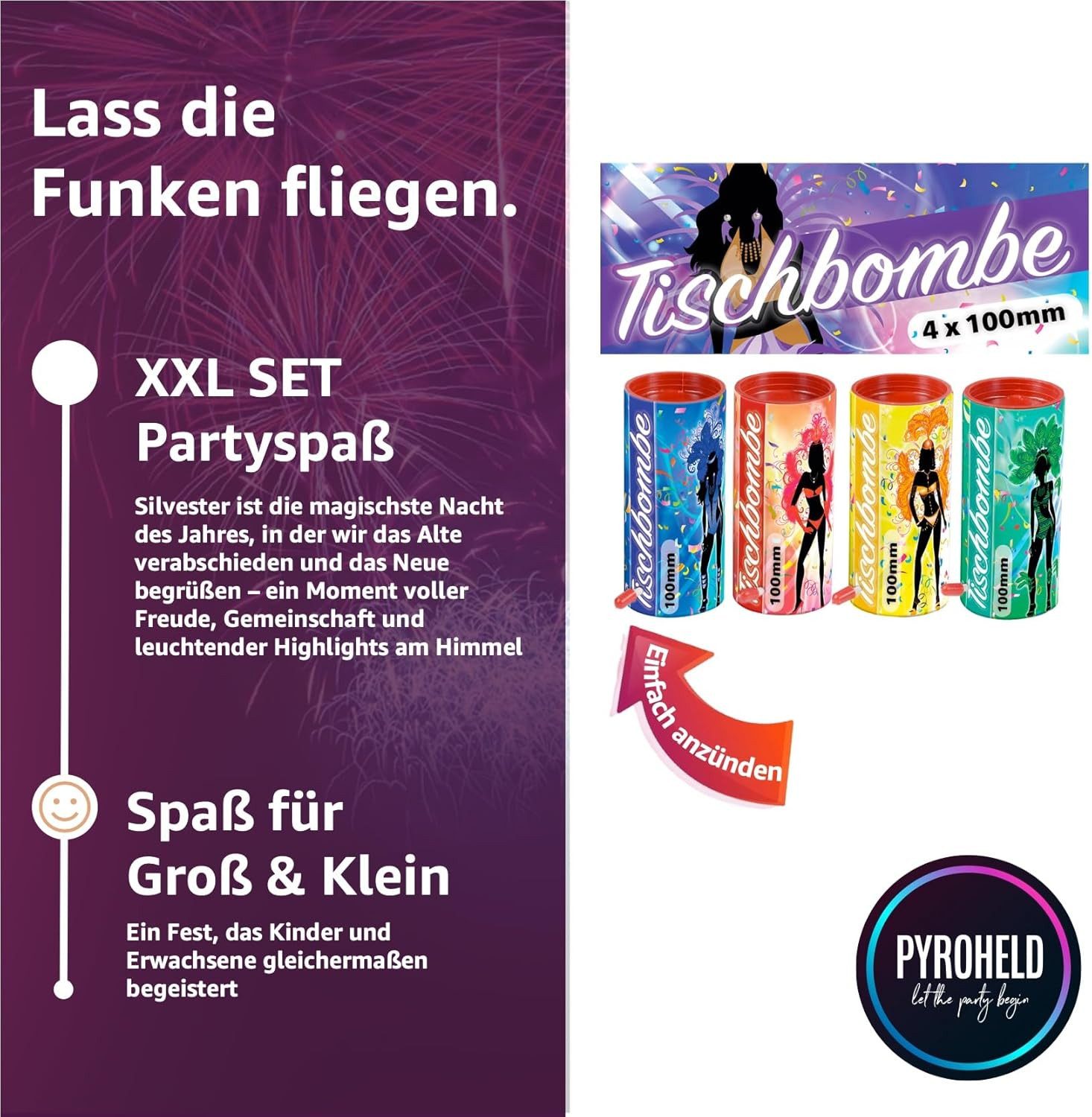 PYROHELD Geburtstagskerze 4er Tischbomben Partypopper Silvester, günstig online kaufen