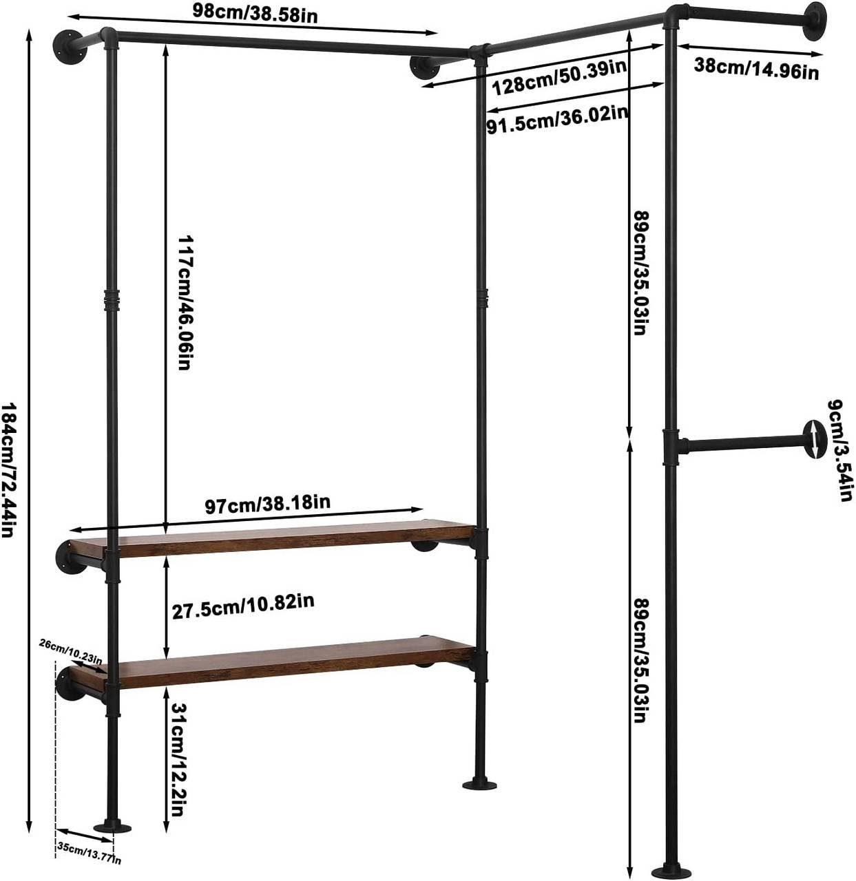 Woltu Kleiderstange (1 St), mit Regalen Wandmontage Garderobe für begehbaren
