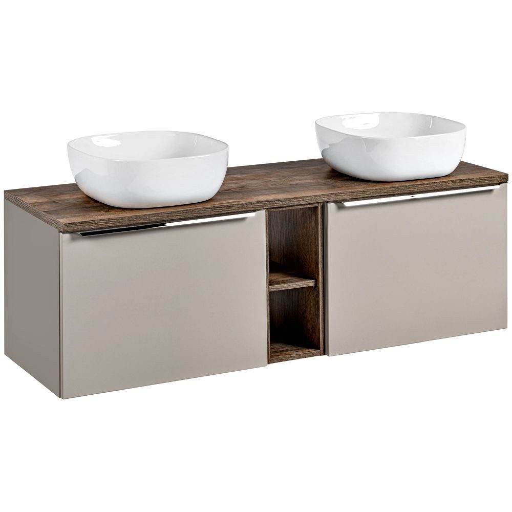 Lomadox Waschtisch PUEBLA-56-TAUPE, Eiche 2 Keramikbecken günstig online kaufen